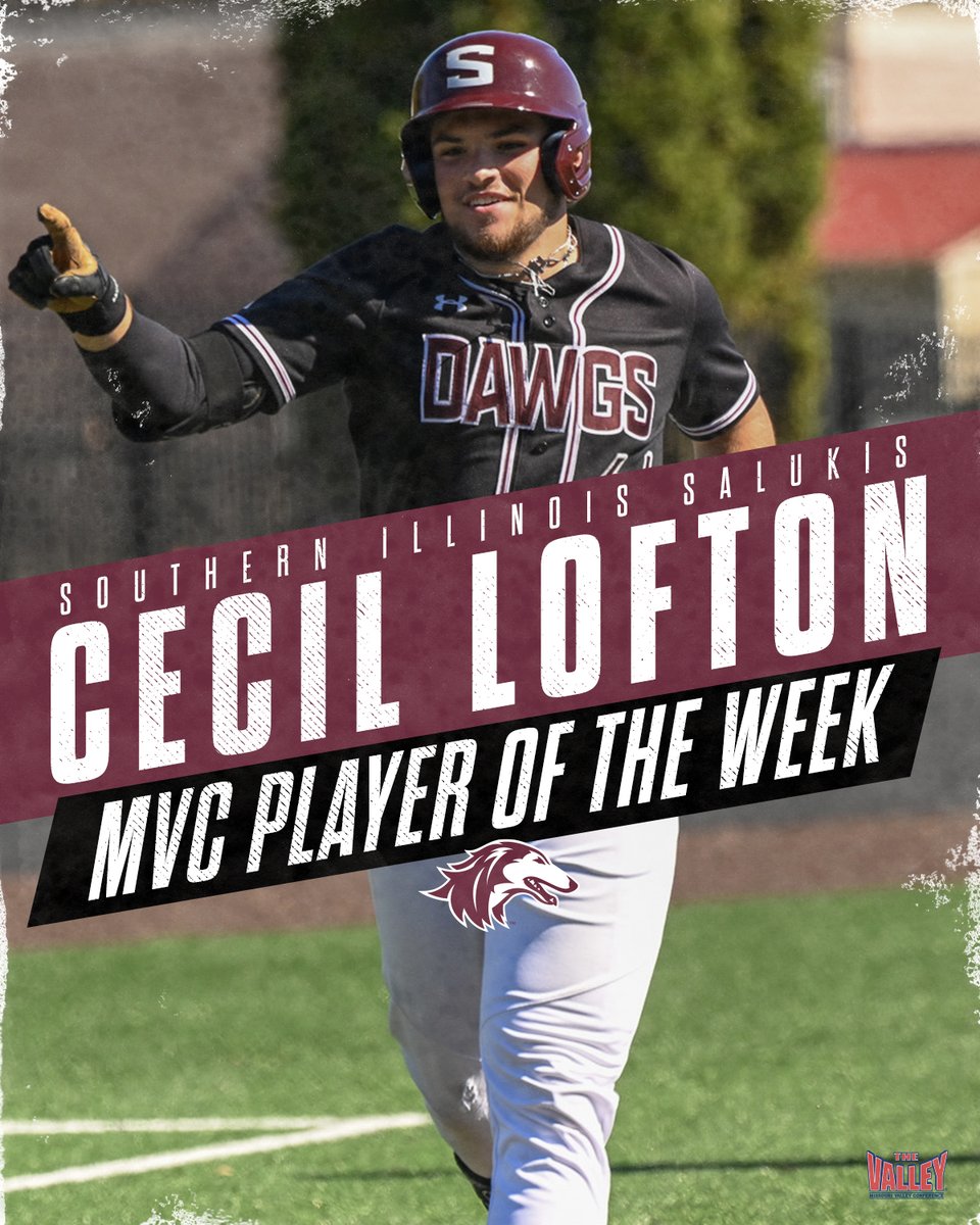 Saluki Baseball (@siu_baseball) on Twitter photo Dawgs with another <a href="/MVCsports/">Missouri Valley Conference</a> award as Cecil Lofton (<a href="/brysonlofton1/">Cecil Lofton</a>) earns MVC Player of the Week after his weekend in Tennessee!
#Salukis | #RunWithUs Dawgs with another <a href="/MVCsports/">Missouri Valley Conference</a> award as Cecil Lofton (<a href="/brysonlofton1/">Cecil Lofton</a>) earns MVC Player of the Week after his weekend in Tennessee!
#Salukis | #RunWithUs