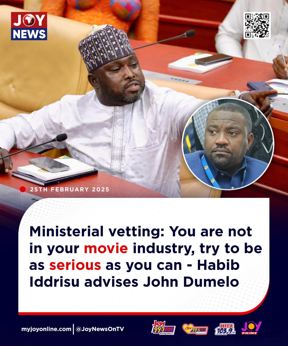 JoyNewsOnTV's tweet image. Ministerial vetting: You are not in your movie industry, try to be as serious as you can - Habib Iddrisu advises John Dumelo

#JoyNews
