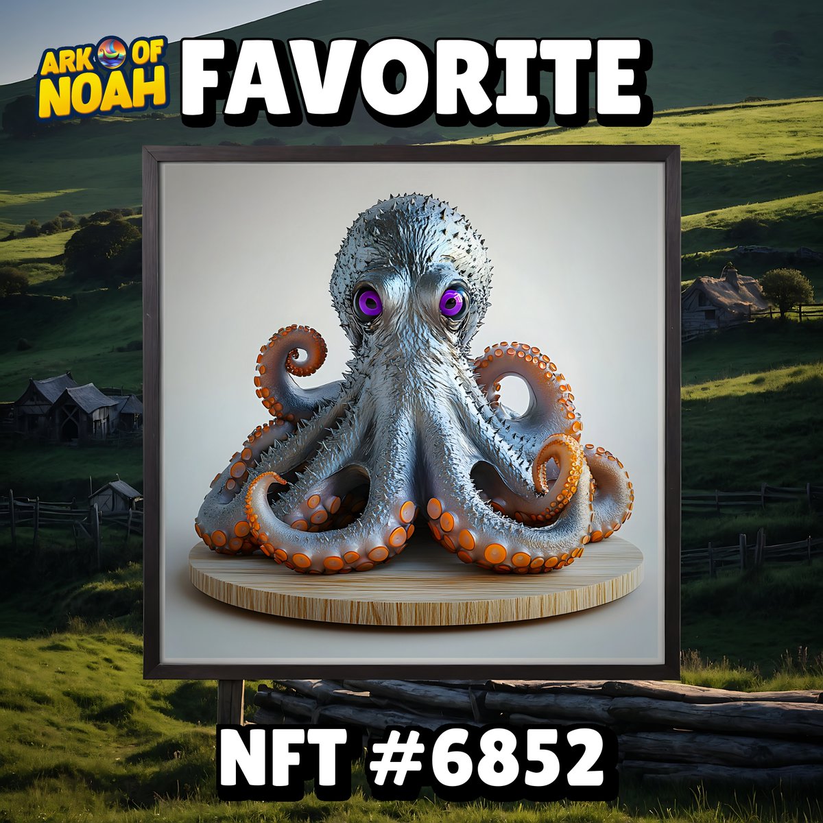 mike2_moi's tweet photo. My NFT obsession at 78: #6852 is a spiked, silver Octopus with violet eyes chillin’ on a flat wooden disk. A Solana stunner droppin’ pure NFT fire & alpha vibes. Limited drop – snag it before it vanishes or be left howlin’ at the moon! 🔥🚀 #NFTDrop #NFTFlipper #HODLA #ARKOFNOAH https://t.co/DlU9Kc5MQU