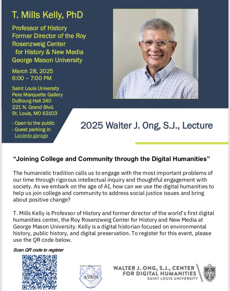 The Walter Ong Center for Digital Humanities is hosting Dr. Mills Kelly for the annual Ong Lecture on March 28 from 6-7. Please see the flyer for details.