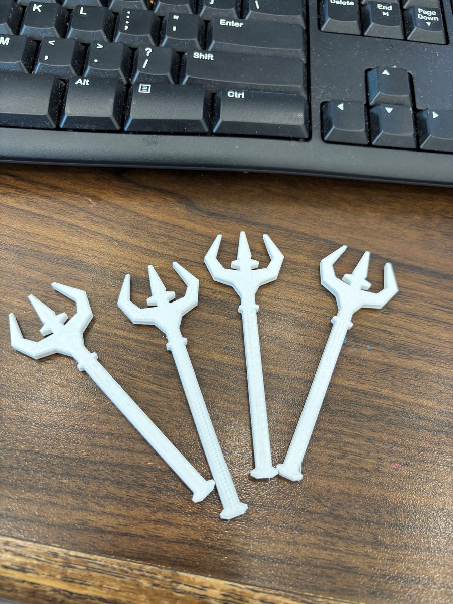 Teeny tiny tridents made on the 3D printer for those studying mythology! <a href="/PaetowHS/">Paetow High School</a>