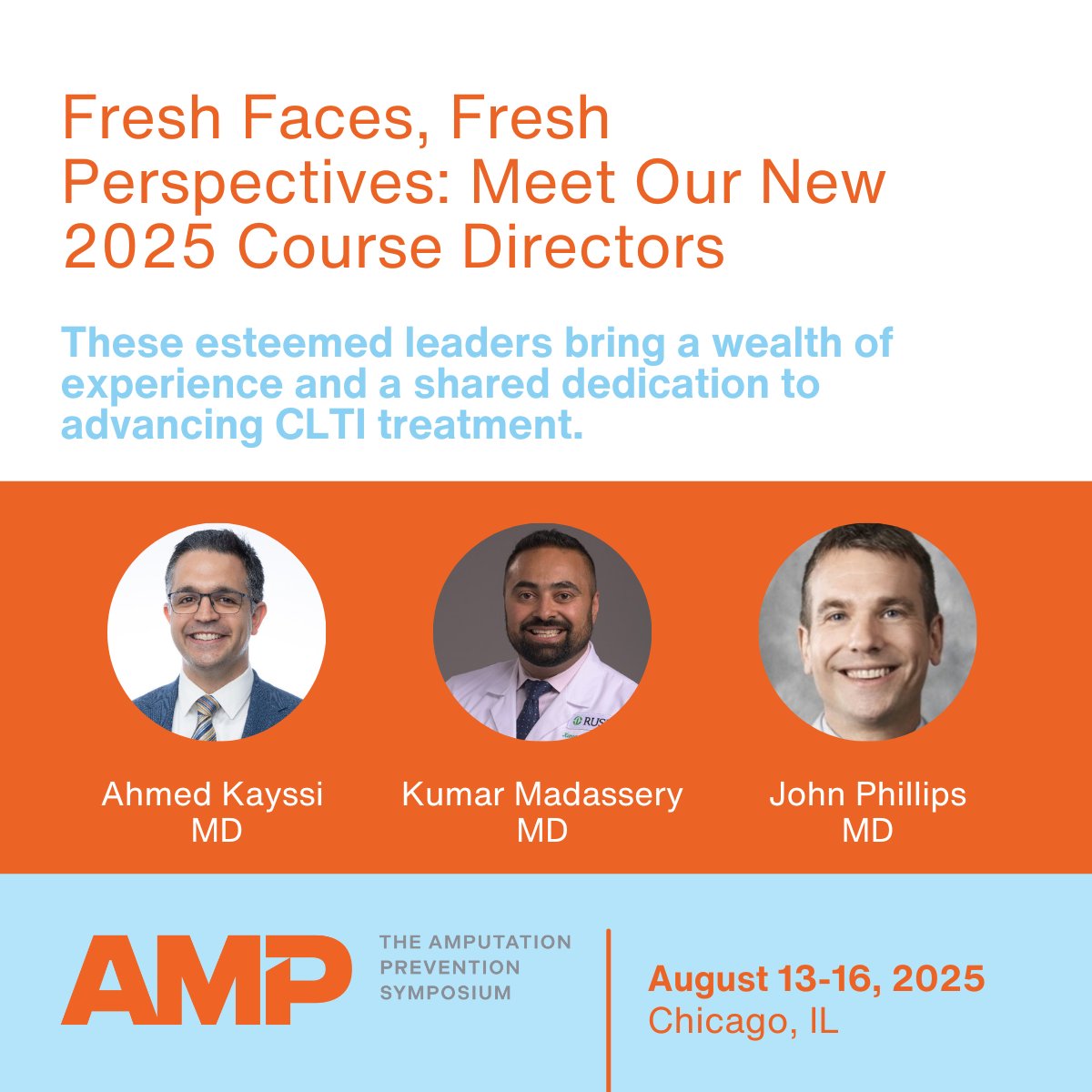 AMP the CLTI Meeting (@ampsymposium) on Twitter photo We're excited to welcome Dr. <a href="/ahmedkayssi/">Ahmed Kayssi</a>, Dr. <a href="/kmadass/">Kumar Madassery</a>, & Dr. <a href="/MidOhioVascular/">John Phillips@midOhio Vascular</a> as #AMP2025 Course Directors. With their expertise, AMP continues to set the standard for education, innovation, & hands-on learning. Register by May 2 for the lowest rates: hubs.ly/Q038dbf10 We're excited to welcome Dr. <a href="/ahmedkayssi/">Ahmed Kayssi</a>, Dr. <a href="/kmadass/">Kumar Madassery</a>, & Dr. <a href="/MidOhioVascular/">John Phillips@midOhio Vascular</a> as #AMP2025 Course Directors. With their expertise, AMP continues to set the standard for education, innovation, & hands-on learning. Register by May 2 for the lowest rates: hubs.ly/Q038dbf10