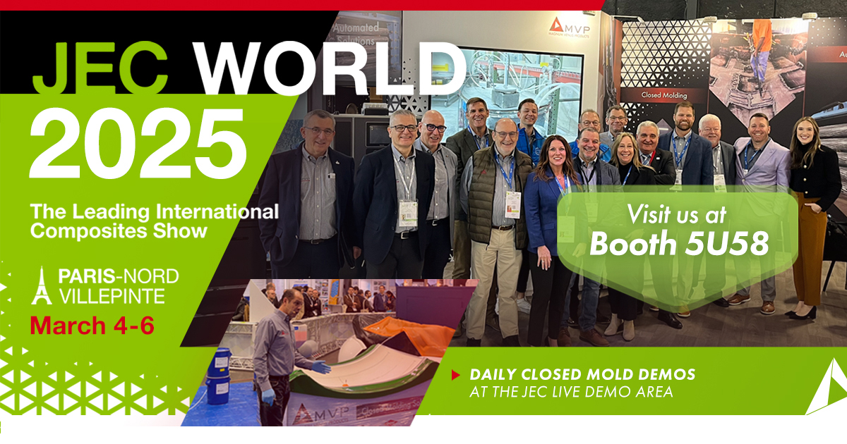 #JECWorld 2025 is almost here! Join us March 4-6 at Booth 5U58 in Hall 5 as we showcase our tailored composite solutions, including live closed mold demos, newly launched MVP Motion, and a first look at our sleek new grey design across all MVP equipment. ow.ly/Mza350V65fZ