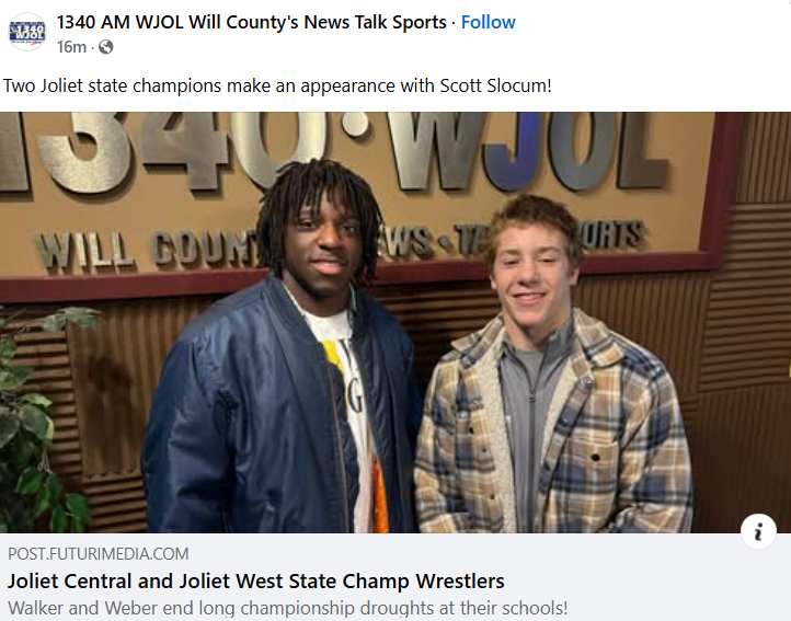 JTHS_204's tweet photo. Our IHSA State Champion Wrestlers Charles Walker of Joliet Central and Carson Weber of Joliet West were on air with WJOL’s Scott Slocum and Coach McGovern this morning to talk about their victories in the Individual Boys Wrestling State Championships on Saturday, February 22nd, 2025! Charles Walker secured the IHSA Class 3A 215lb weight class title, while Carson Weber claimed victory in the IHSA Class 3A 150lb weight class. We are so proud of these two Hometown Heroes!  Check out the interview here: https://t.co/pr9FmOQzN6
#SteelmenPride #TigerPride @JolietCentralAD  @JolietWestAD  @1340WJOL