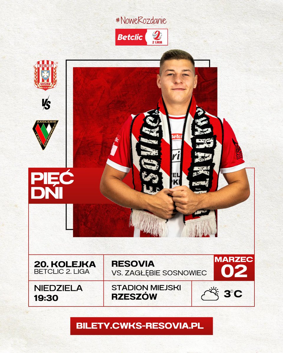 cwksresoviapl's tweet photo. 𝐏𝐈𝐄̨Ć 𝐃𝐍𝐈 𝐃𝐎 #𝐍𝐎𝐖𝐄𝐑𝐎𝐙𝐃𝐀𝐍𝐈𝐄 😍
Obecność obowiązkowa! ✊⚪🔴

🎟️ 𝐊𝐮𝐩 𝐛𝐢𝐥𝐞𝐭 𝐧𝐚 𝐦𝐞𝐜𝐳:
▪️online: https://t.co/FLgMVIpJtC
▪️stacjonarnie: w środę od 10:00 do 16:00 w biurze CWKS Resovia Rzeszów S.A. (Wyspiańskiego 12A - obok budynku #SMSRESOVIA) https://t.co/RZGshpyhC4