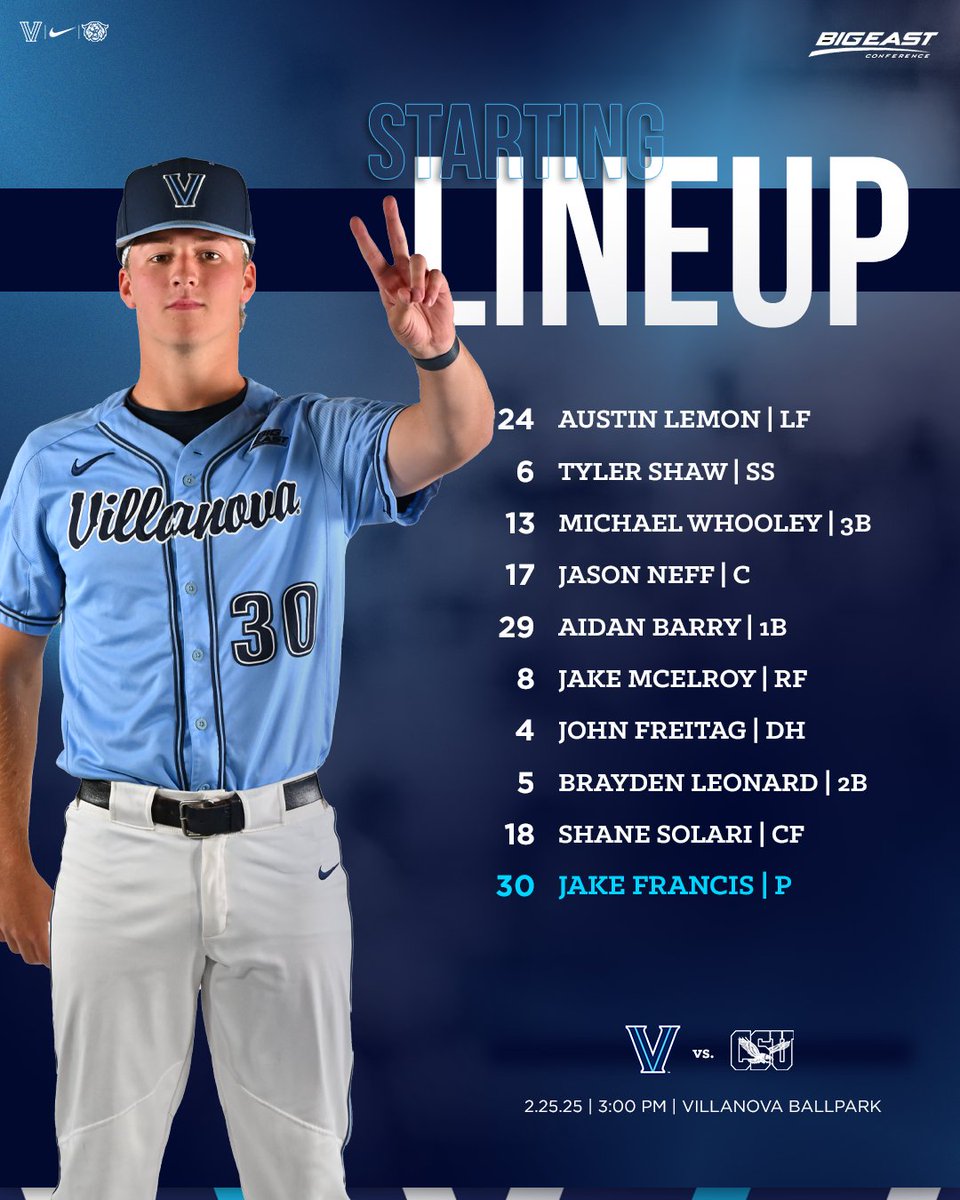 VUBaseball's tweet image. Starters for our home opener are LIVE! Let's GO!

#GoNova