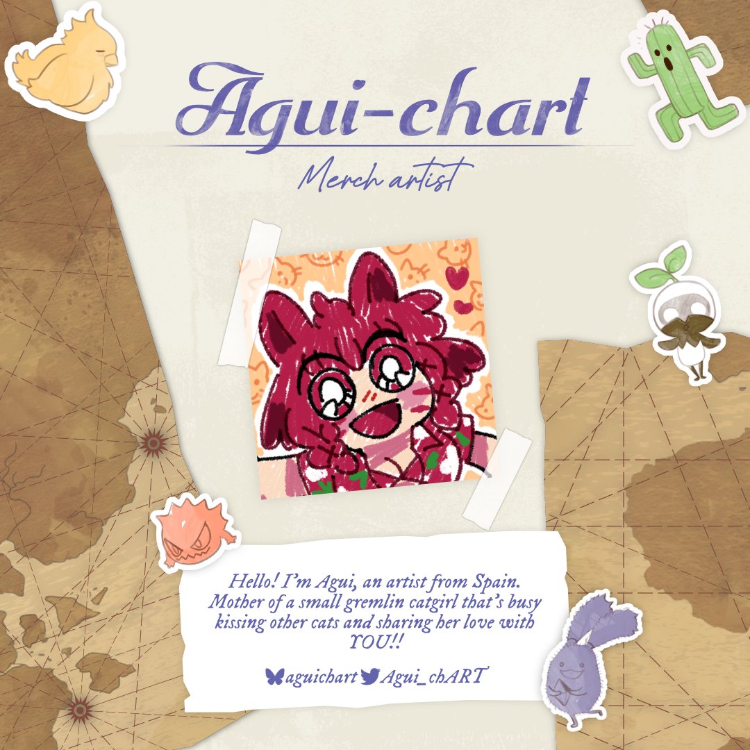 Our next merch artist is the wonderful <a href="/Agui_chART/">Agui 🌻 aguichart.bsky.social :)</a> ! How cute is their art! 🥺