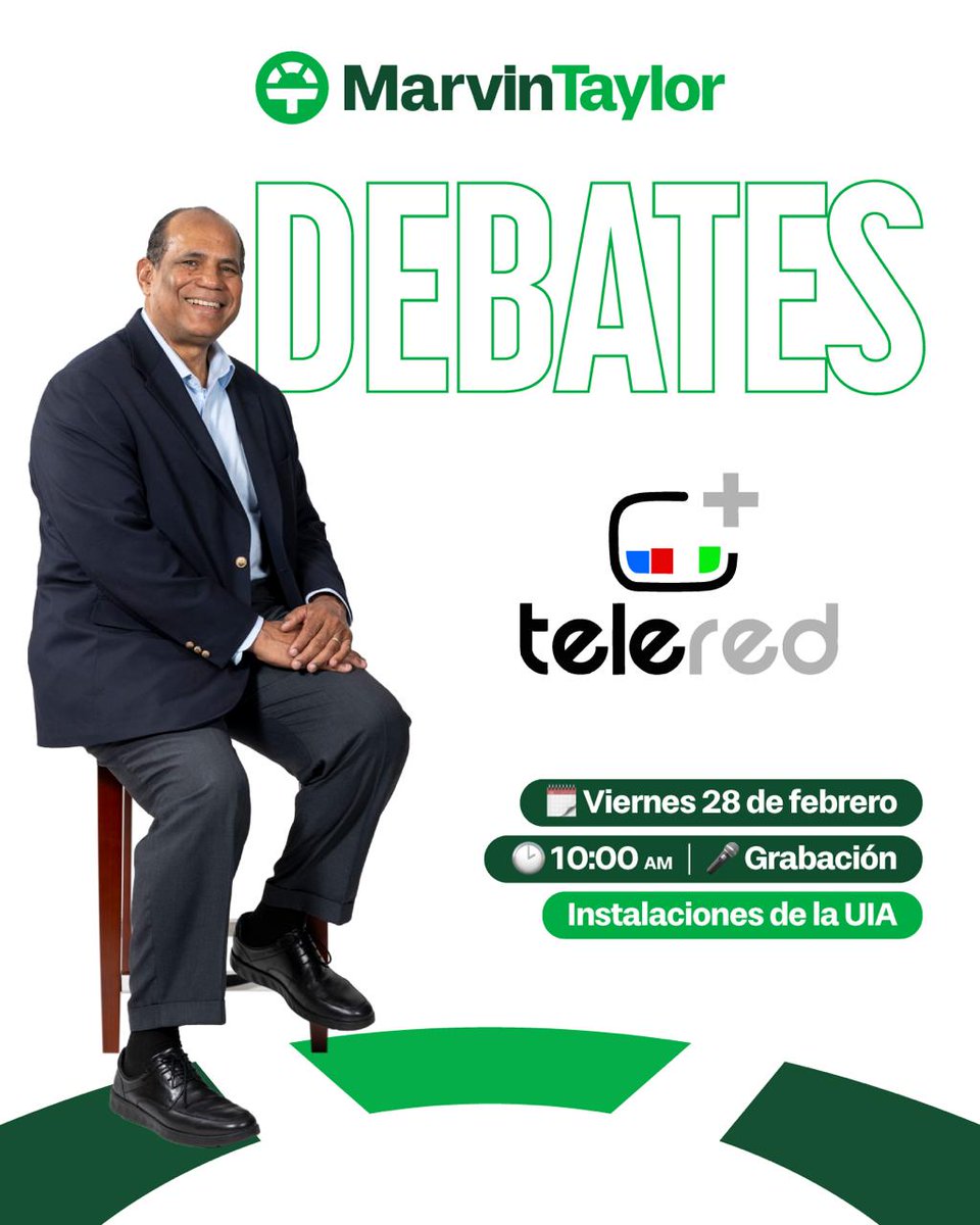 conmarvintaylor's tweet photo. Este viernes 28 de febrero estaré en la UIA para nuestro primer debate de la temporada. Voy a debatir ideas y compartir mis propuestas con todos los costarricenses. 💚🇨🇷

✅ Hora: 10:00 a.m.
✅ Lugar: Instalaciones de la UIA

Porque la democracia se fortalece con diálogo y transparencia. ¡Sigamos construyendo juntos el futuro que queremos! ✊🏽✨

Marvin Taylor es Liberación. Volvamos a creer.
#MarvinTaylor #ConMarvinTaylor #LiberaciónNacional #VolvamosACreer #SoyLiberación 💚🤍
@plncr @DiputadosPLN @JuventudPLN