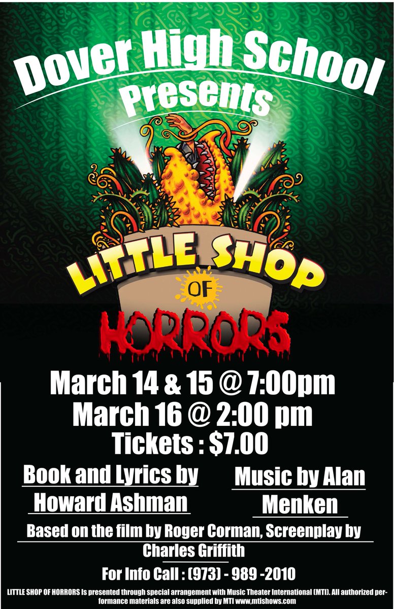 Coming up next!!  Don't miss the DHS spring musical, Little Shop of Horrors, on March 14-16!!  It's going to be an outstanding production!! Come join us!!  <a href="/LJaime13/">Luis A. Jaime</a> <a href="/frede52/">Freddy R. Nuñez, Ed.D</a> <a href="/TigerQuinones/">Hector Quinones</a> <a href="/PublicDover/">Dover Public Schools</a> <a href="/DoverMiddleNJ/">DoverMiddleSchool</a> <a href="/WeAreOneDover/">We Are One Dover, Inc.</a> <a href="/DoverSepag/">DoverSEPAG</a> <a href="/ArtsEdNJ/">Arts Ed NJ</a> <a href="/CCM_edu/">County College of Morris</a>