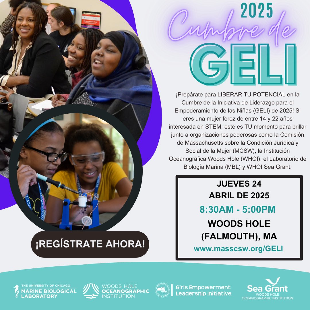 Get ready to UNLEASH YOUR POTENTIAL at this year's 2025 GELI Summit. If you or someone you know is a fierce female between 14-22 interested in STEM and leadership, the 2025 GELI Summit is a unique opportunity to shine alongside powerhouse organizations like the MCSW, WHOI