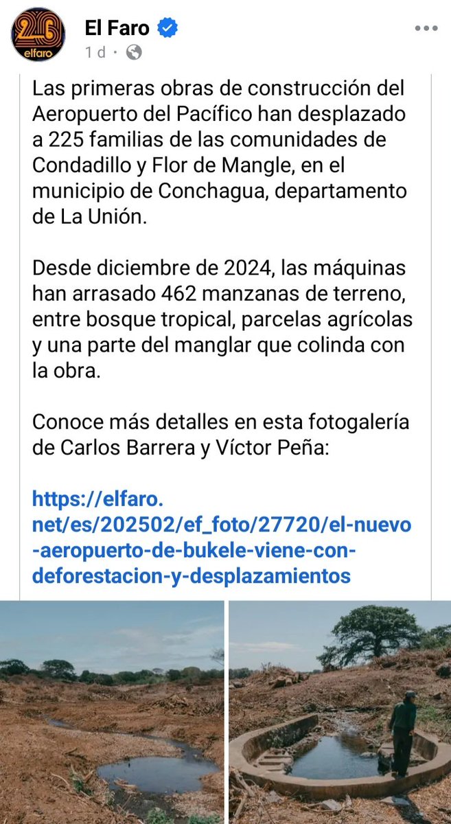 Deforestación y desplazamientos de comunidades campesinas ¿A cambio de un aeropuerto que no necesita el país ni el pueblo salvadoreño? ¿Es este el desarrollo que ofrece Bukele a las comunidades a cambio de sus recursos naturales, su tierra donde trabajar y sus fuentes agua?