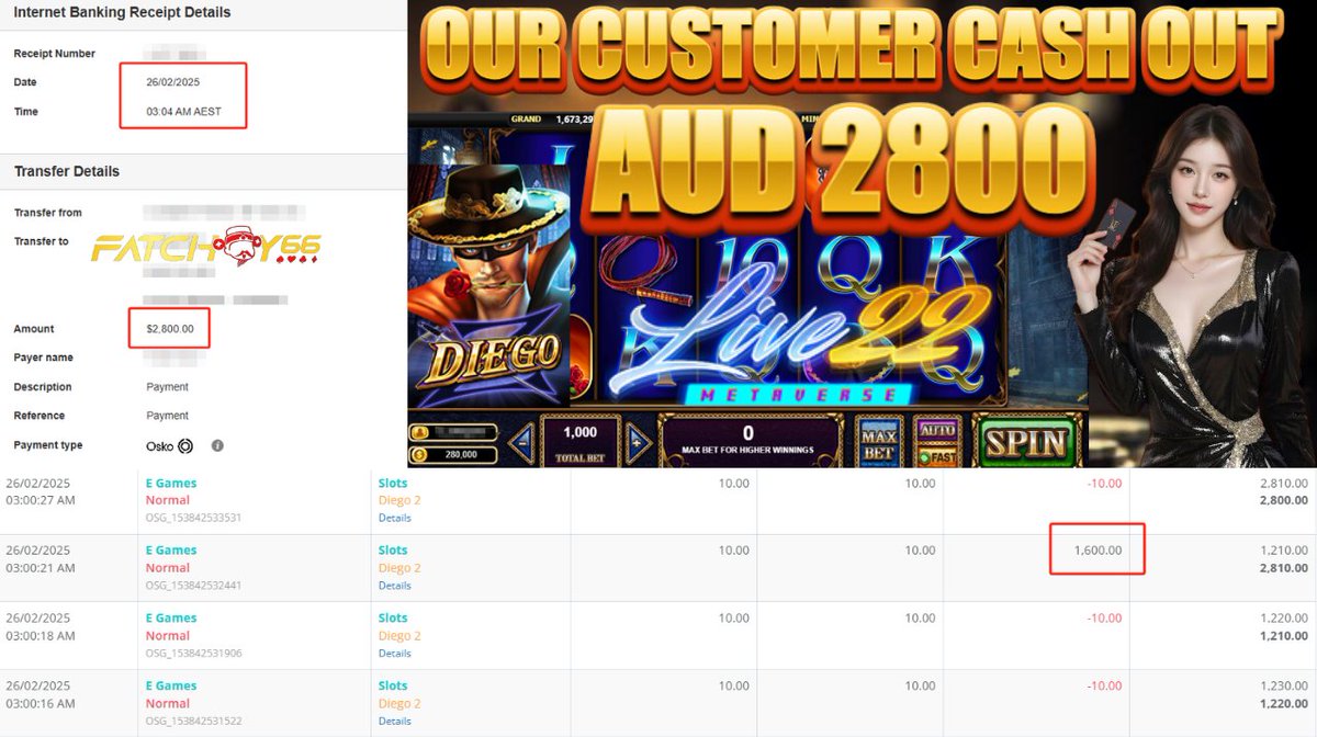 Fatchoy66_aus's tweet photo. 🎉Congratulation to customer whom withdraw  with us 🔥BIG WIN 🔥

Product🎮 :  LIVE22 
Games🎰 : DIEGO2
Deposit💰: AUD 90.00
Withdraw💵 : AUD 2,800.00

📲 WhatsApp - https://t.co/otguSLus8h
📲 Telegram - https://t.co/z9rYmDBUp3
🌐 Website -https://t.co/spwJcvnqNJ. https://t.co/0gJGFgrHta