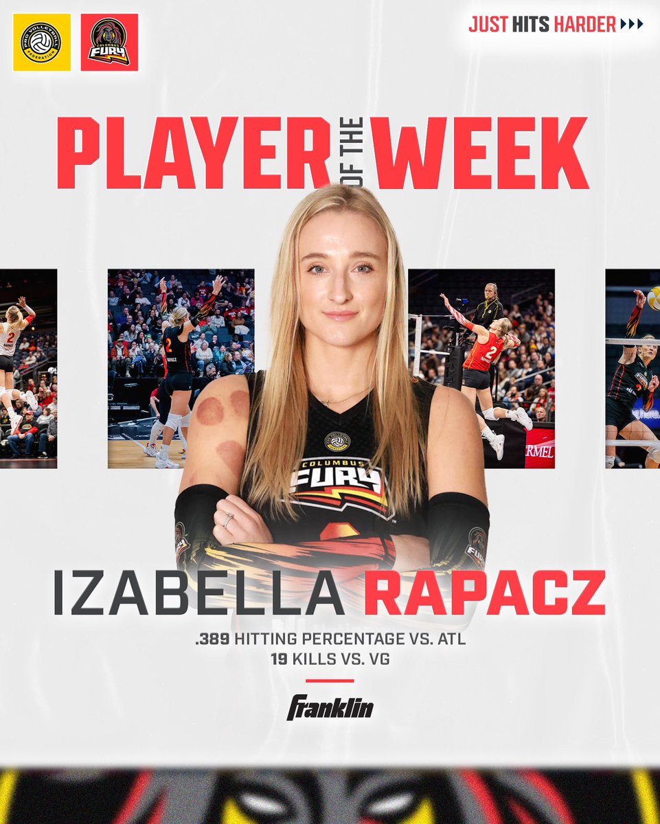 Izabella Rapacz is ON FIRE and is your Week 7 Player of the Week! 🔥

She dominated with a .389 hitting percentage in a sweep vs. Atlanta and racked up 19 kills against Vegas. Certified baller. 💥