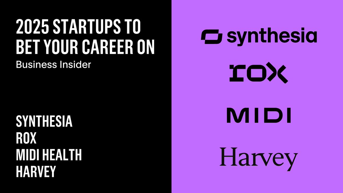 GV (@gvteam) on Twitter photo Awesome to see four incredible GV companies featured in <a href="/BusinessInsider/">Business Insider</a>'s "startups to bet your career on." We couldn' t agree more <a href="/synthesiaIO/">Synthesia π₯</a> <a href="/ishanmkh/">Ishan Mukherjee</a> <a href="/midihealth/">Midi Health</a> <a href="/harvey__ai/">Harvey</a> Awesome to see four incredible GV companies featured in <a href="/BusinessInsider/">Business Insider</a>'s "startups to bet your career on." We couldn' t agree more <a href="/synthesiaIO/">Synthesia π₯</a> <a href="/ishanmkh/">Ishan Mukherjee</a> <a href="/midihealth/">Midi Health</a> <a href="/harvey__ai/">Harvey</a>
