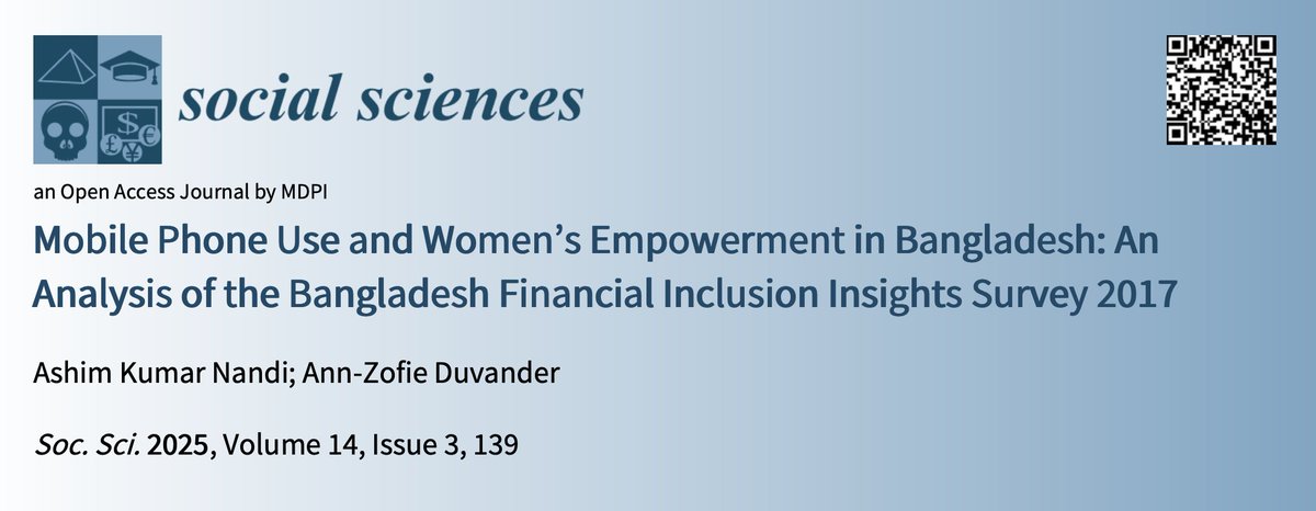 nandiashim429's tweet photo. Thrilled to announce our new paper, "Mobile Phone Use and Women's Empowerment in Bangladesh: An Analysis of the Bangladesh Financial Inclusion Insights Survey 2017", has been published by the 'Social Sciences' journal. Read the paper here: https://t.co/WvlTdexbCH
@MDPIOpenAccess https://t.co/U6yXbEhWAI