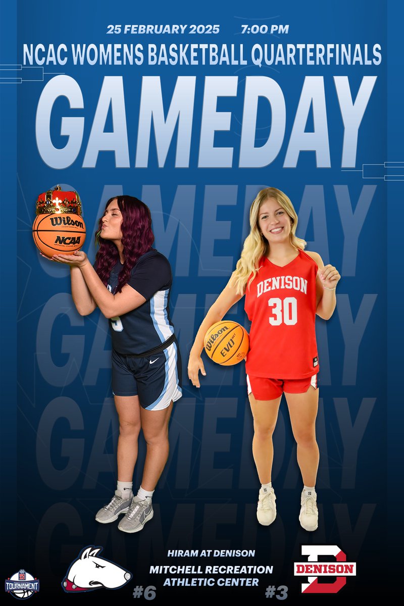 #ncacwbkb25 | Quarterfinals of the 2025 <a href="/NCAC/">NCAC</a> Women's Basketball Tournament begins tonight at 7:00 PM! Be sure to tune in to catch all the action! 🏀🔜

📍 Granville, OH
🎥 tinyurl.com/5n7cj4nb
📈 tinyurl.com/3p7axcw2
ℹ️ tinyurl.com/adzprvkj
🏞️ Riley France #HIRcorps
