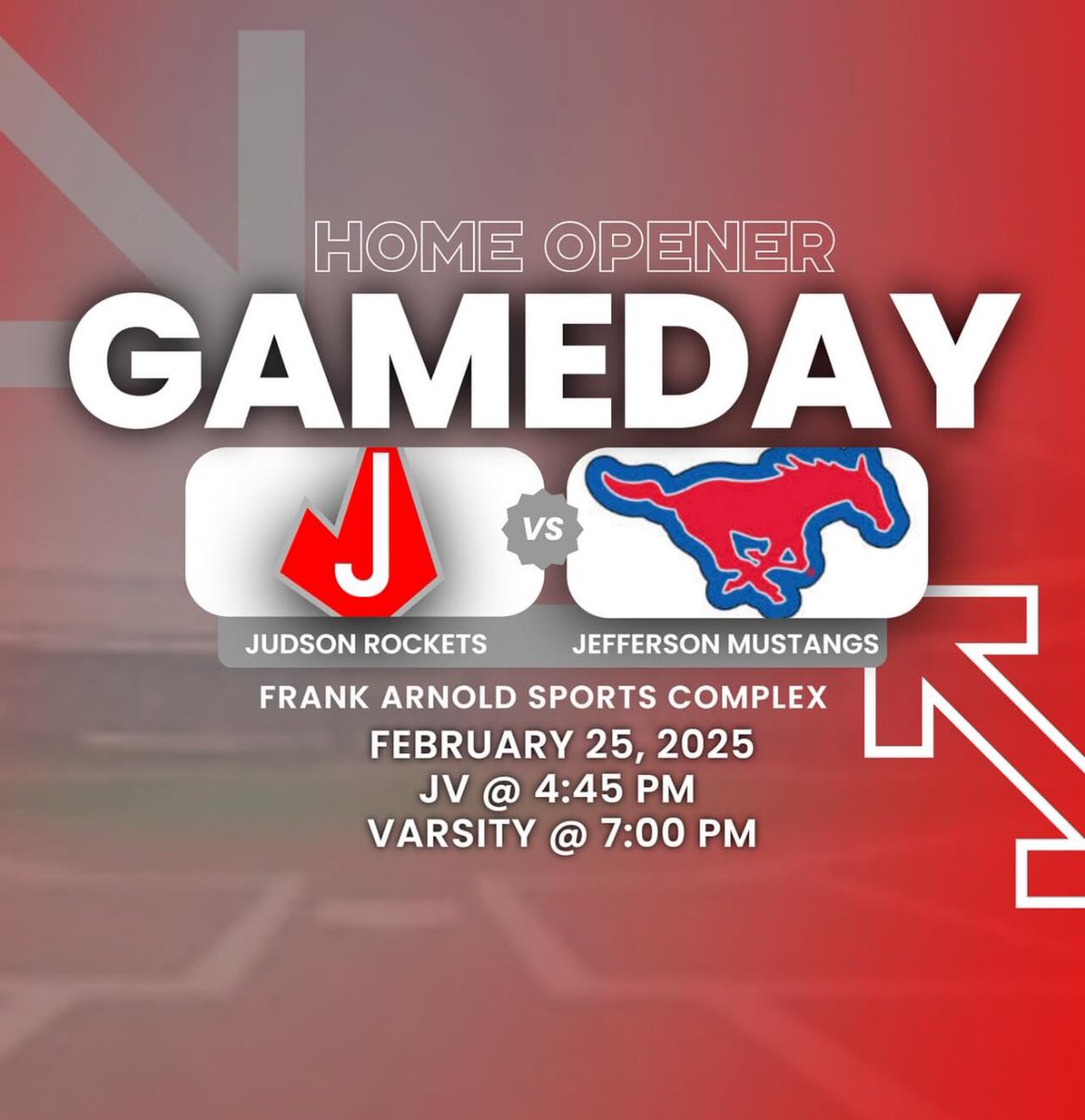 ⚾️🚨 ROCKETS GAME-DAY 🚨⚾️
Judson 🆚 Jefferson
📅 Tuesday, February 25, 2025
📍 Judson HS
⏰ JV @ 4:45, Varsity @ 7:00
Home Opener tonight vs the Mustangs, come out and support your Rockets! 🚀 
#TTP #RocketPride