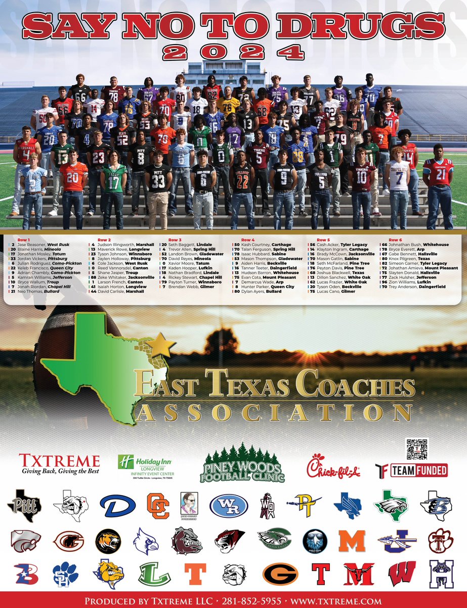 TeamFunded (@team_funded) on Twitter photo The 2025 East Texas Coaches Association annual “Say No to Drugs” photo is tomorrow Feb. 26th <a href="/LongviewISD/">Longview ISD</a> stadium at 11:00am! <a href="/AaronHenson73/">Aaron Henson</a> <a href="/coachjohnking/">LOBO UP</a> <a href="/StanfordGerry/">Gerry Stanford</a> <a href="/DConley25/">Drew Conley</a> <a href="/abseckLPFB/">Carl Abseck</a> <a href="/carthagedawgs/">Carthage Bulldogs</a> <a href="/PineTreeFB/">Pine Tree Football</a> <a href="/HendersonLionFB/">Henderson Lions</a> <a href="/Matt_Stepp817/">Matt Stepp</a> The 2025 East Texas Coaches Association annual “Say No to Drugs” photo is tomorrow Feb. 26th <a href="/LongviewISD/">Longview ISD</a> stadium at 11:00am! <a href="/AaronHenson73/">Aaron Henson</a> <a href="/coachjohnking/">LOBO UP</a> <a href="/StanfordGerry/">Gerry Stanford</a> <a href="/DConley25/">Drew Conley</a> <a href="/abseckLPFB/">Carl Abseck</a> <a href="/carthagedawgs/">Carthage Bulldogs</a> <a href="/PineTreeFB/">Pine Tree Football</a> <a href="/HendersonLionFB/">Henderson Lions</a> <a href="/Matt_Stepp817/">Matt Stepp</a>