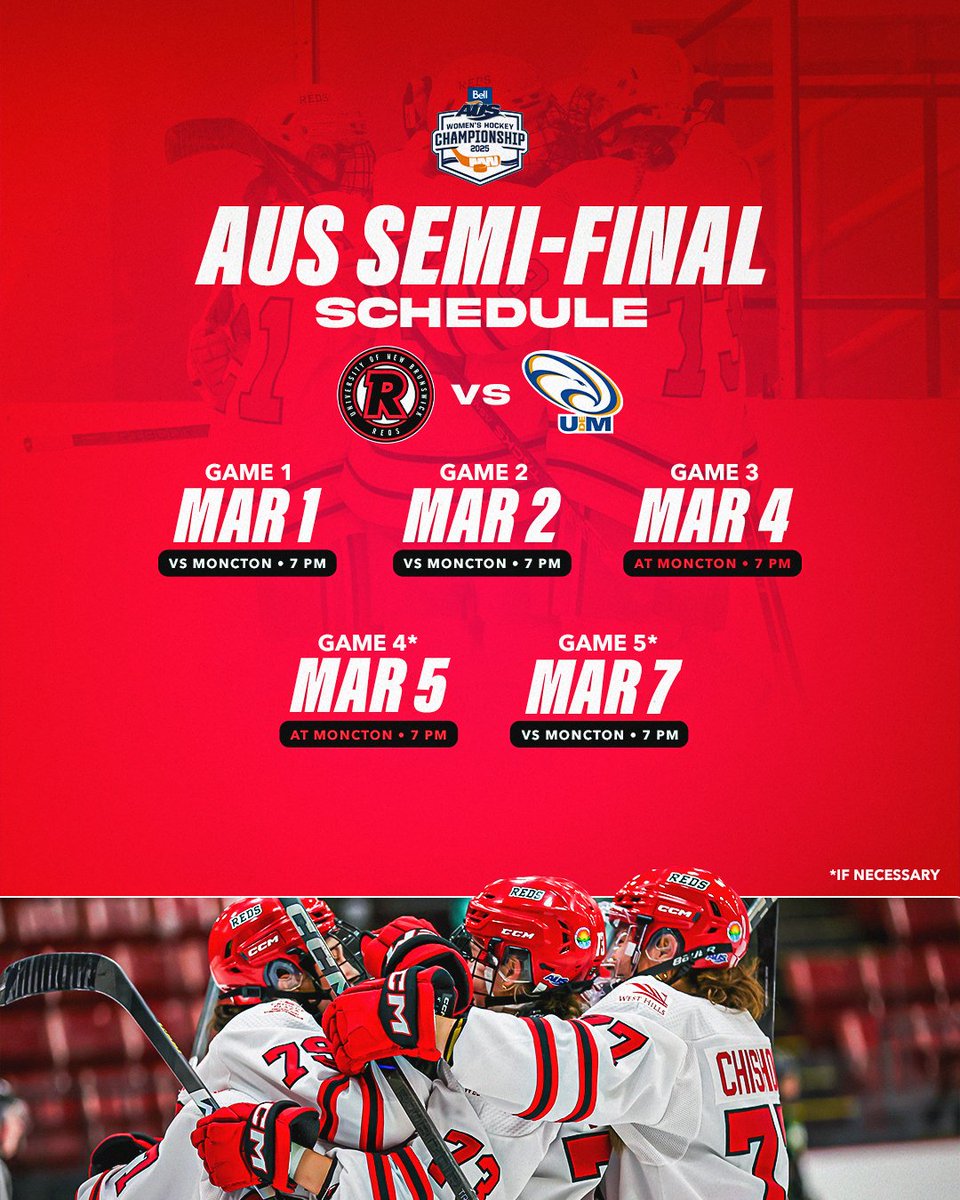 UNB REDS (@unbathletics) on Twitter photo The <a href="/AUS_SUA/">Atlantic University Sport</a> Women’s Hockey Semi-Final is here!
REDS Nation, let’s turn the Aitken Centre into a Sea of RED this Saturday 🔴
🏒 <a href="/UNBWHockey/">UNB REDS Women's Hockey</a> 🆚 <a href="/aiglesbleus/">Aigles Bleus - Aigles Bleues</a>
🎟️ Tickets: unbtickets.universitytickets.com
💻 Watch live: austv.ca
#goredsgo The <a href="/AUS_SUA/">Atlantic University Sport</a> Women’s Hockey Semi-Final is here!
REDS Nation, let’s turn the Aitken Centre into a Sea of RED this Saturday 🔴
🏒 <a href="/UNBWHockey/">UNB REDS Women's Hockey</a> 🆚 <a href="/aiglesbleus/">Aigles Bleus - Aigles Bleues</a>
🎟️ Tickets: unbtickets.universitytickets.com
💻 Watch live: austv.ca
#goredsgo