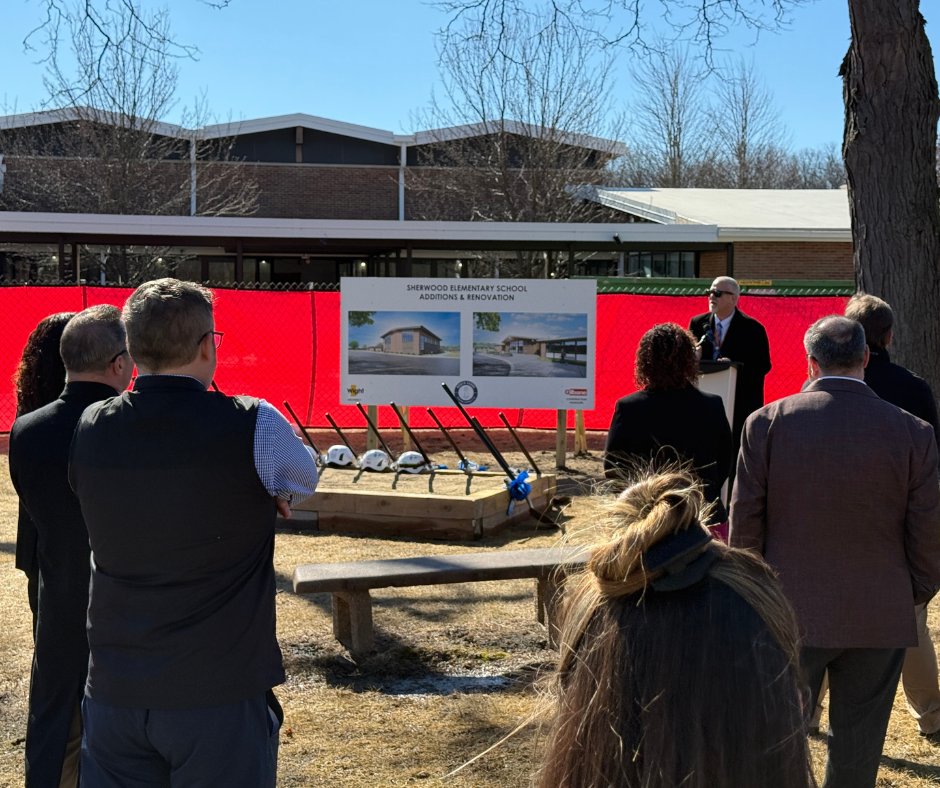 This morning, we officially broke ground at Sherwood! Thanks to Principal Kevin Saunders, Board VP Dan Jenks, and Dr. Lubelfeld for their inspiring words. There’s a lot of work ahead, but we’re excited for this building to serve the Sherwood community for years to come! #112leads