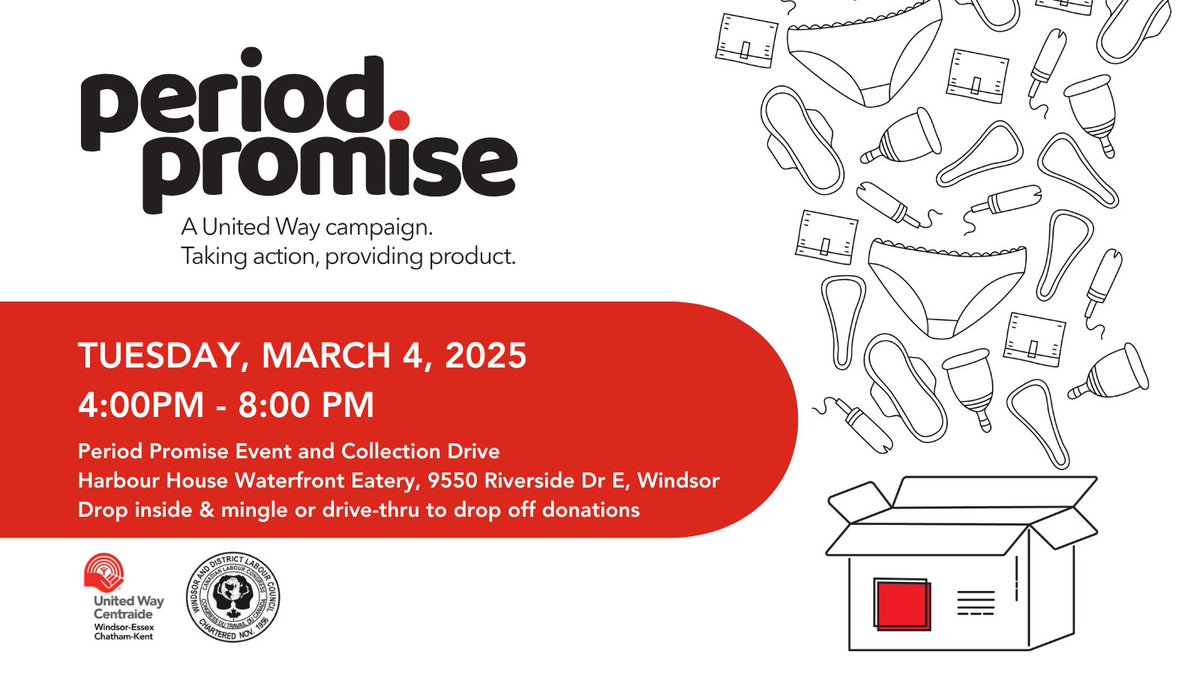 Period Promise is next week - Tues, March 4th at Harbour House Waterfront Eatery from 4-8pm. Please join us to celebrate International Women's Day. 

🔴 Donate to the cause today: weareunited.com/whats-happenin…

🔴 Drive-Thru donation drop off will be available at the event!