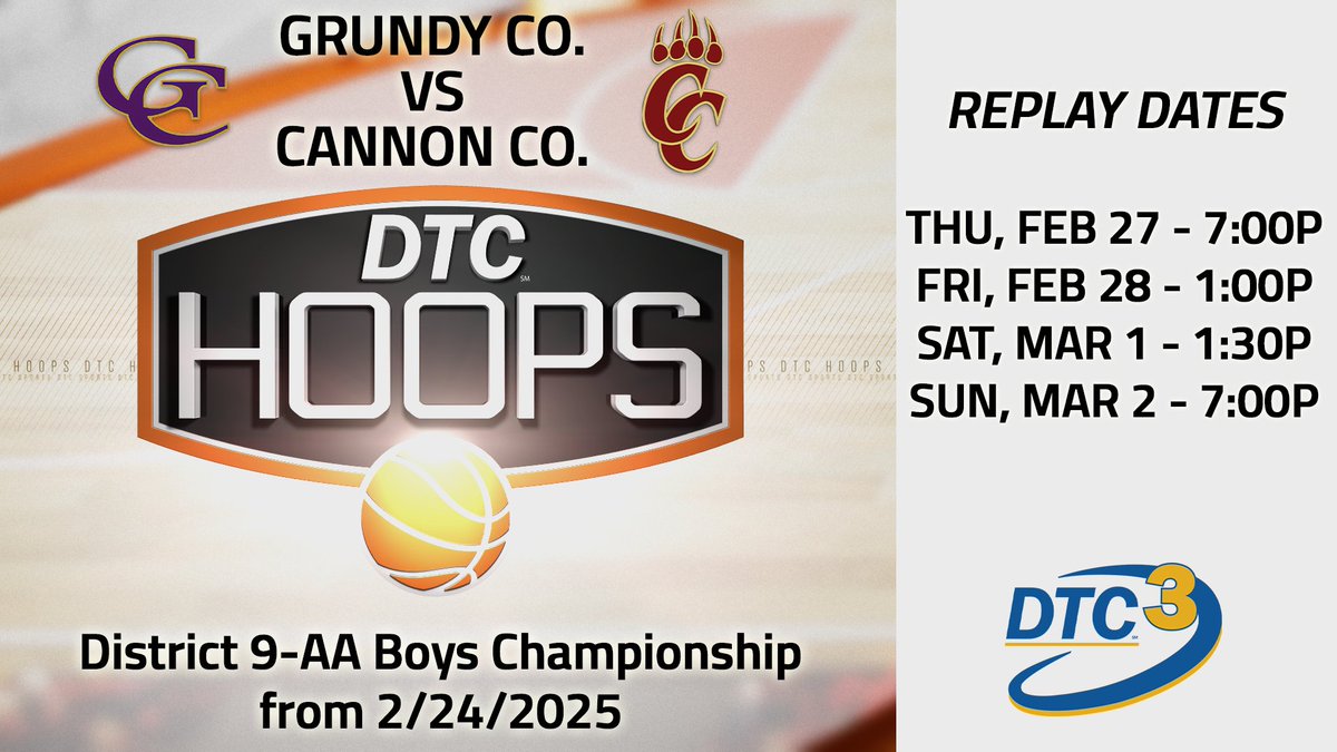Don't miss a minute of the action from the District 9-AA Championship games featuring the Cannon County Lions and Lionettes. DTC Sports will be bringing you postseason basketball on DTC3. Check back for more details as the matchups are named.