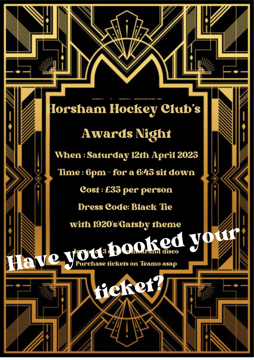 Horsham Hockey Club (@horshamhc) on Twitter photo Tickets are selling out FAST! Make sure you book your ticket via Teamo to avoid disappointment.
#endofseasonawardsnight #bookyourticket #seelingoutfast Tickets are selling out FAST! Make sure you book your ticket via Teamo to avoid disappointment.
#endofseasonawardsnight #bookyourticket #seelingoutfast