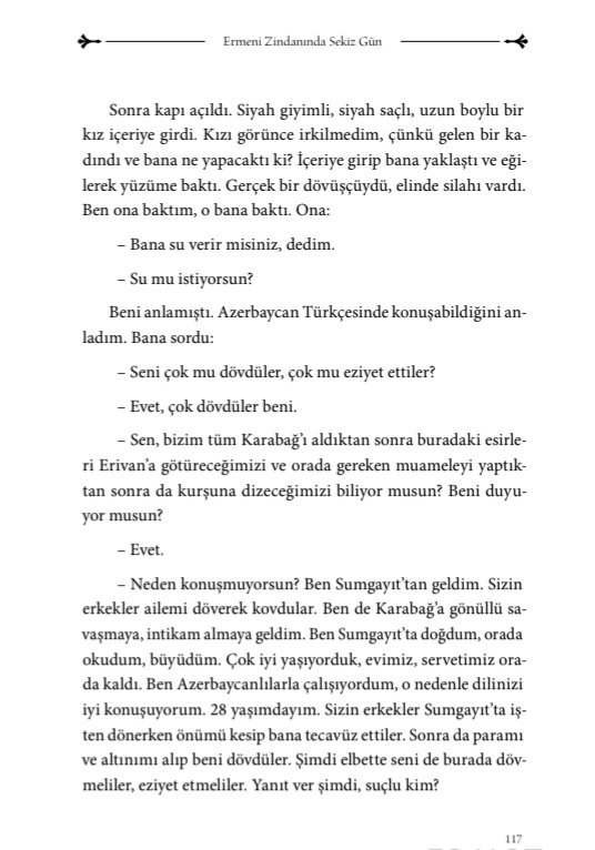 iamnottengrist's tweet photo. Dürdanə Ağayeva yaşadıqlarını anlatarkən təcavüzə uğradığından bəhs edir və tək təcavüz uğrayanın o olmadığını söyləyir

Dürdanə Ağayeva - Erməni Zindanında 8 Gün səh. 117, 175⬇️ https://t.co/WtSrgFWUjQ