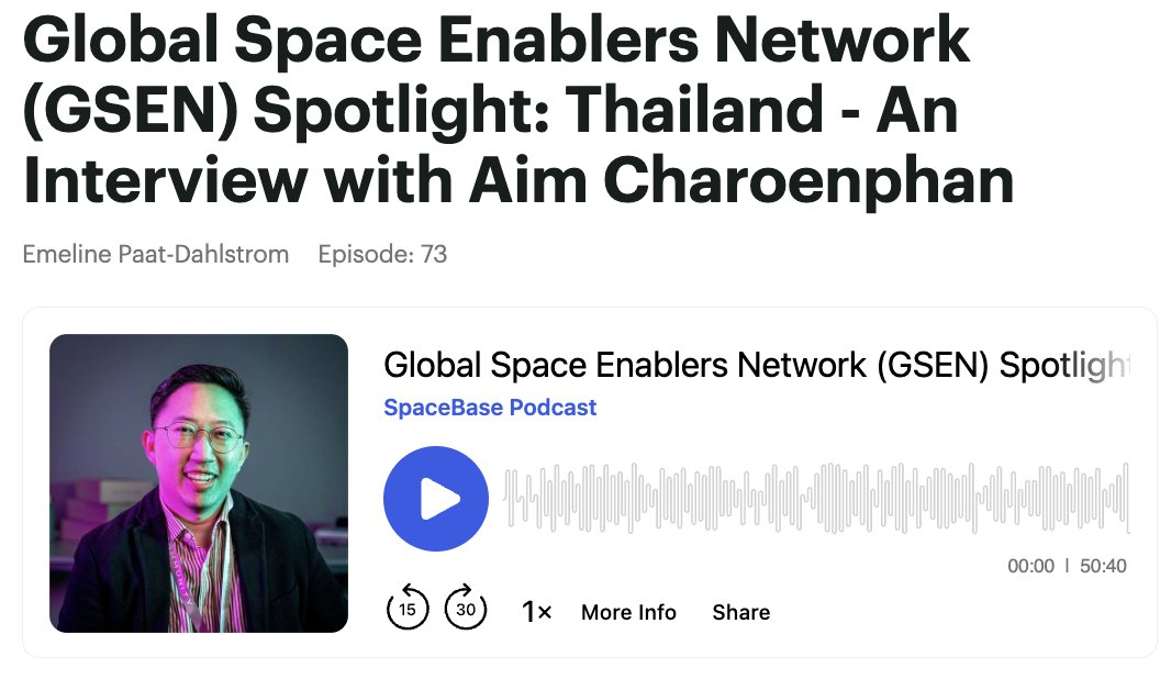 SpaceBase (@spacebasenz) on Twitter photo Listen to the latest SpaceBase Podcast: An Interview with <a href="/AimAmarit/">Amarit Charoenphan</a>, EHF Fellow and seasoned entrepreneur, investor, and ecosystem builder. Aim is a GSEN member and has been actively involved in growing Thailand’s space ecosystem.
buzzsprout.com/678467/episode… Listen to the latest SpaceBase Podcast: An Interview with <a href="/AimAmarit/">Amarit Charoenphan</a>, EHF Fellow and seasoned entrepreneur, investor, and ecosystem builder. Aim is a GSEN member and has been actively involved in growing Thailand’s space ecosystem.
buzzsprout.com/678467/episode…