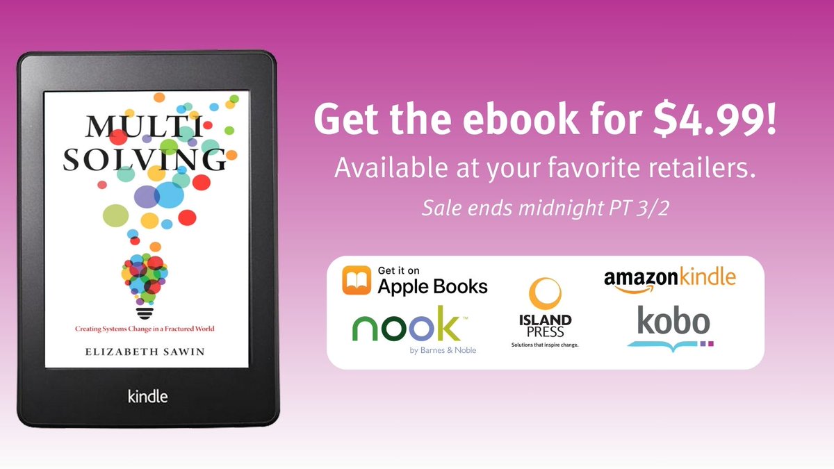 Multisolving Institute (@multisolving) on Twitter photo This week, the ebook edition of "Multisolving: Creating Systems Change in a Fractured World" is $4.99 at your favorite ebook retailers! The sale runs from 2/24 – 3/2, so grab your copy now This week, the ebook edition of "Multisolving: Creating Systems Change in a Fractured World" is $4.99 at your favorite ebook retailers! The sale runs from 2/24 – 3/2, so grab your copy now