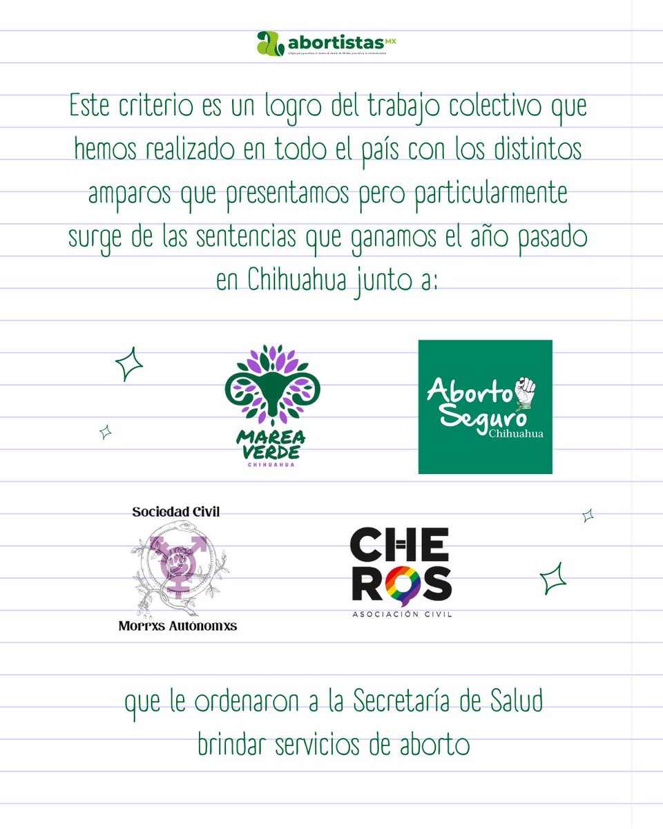 📢💚 ¡Noticia de última hora!

Tenemos mucho, mucho que celebrar. Que esto nos llene de muchos ánimos para seguir confiando en crear estrategias colectivas para lograr que el aborto sea una realidad en nuestro país. 

#AbortistasMX #AbortoLegalMexico #SCJN