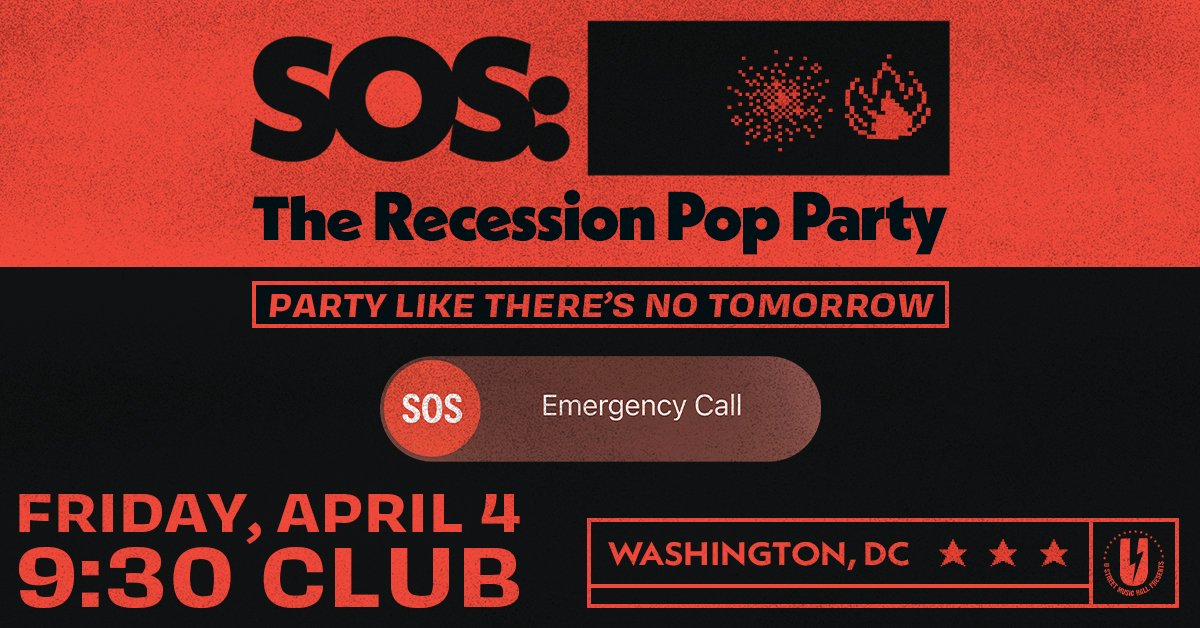 📉🪩 SOS: THE RECESSION POP PARTY is BACK at 9:30 Club! 🪩📉

🎟️ Tickets on sale now—don’t miss it!
ticketmaster.com/event/15006258…
