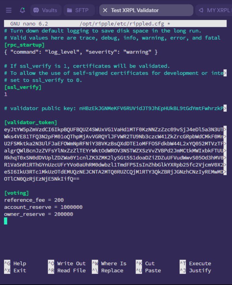 caseyxrpl's tweet photo. To do that all you will have to do is add another section below the validator token:
[voting] 
reference fee = 200 
account_reserve = 1000000 
Owner_reserve = 200000

Then you can save. What these numbers mean is the fees in drops. 1 million drops equals 1 XRP. https://t.co/17tvMYaL6M