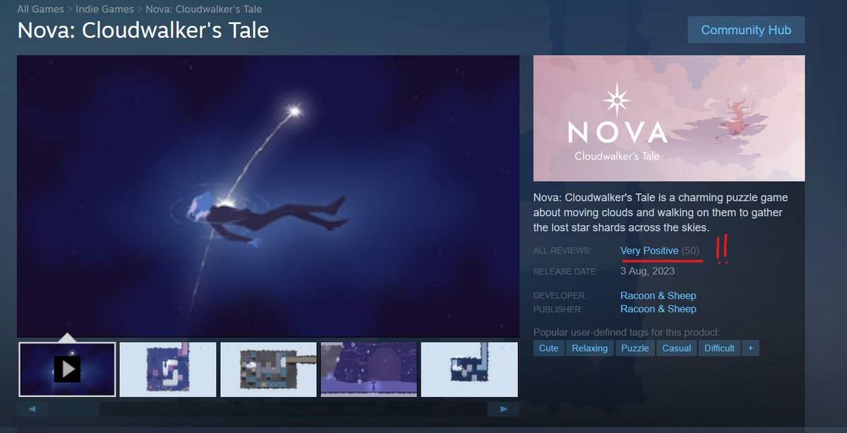 Thank you!! 🥰Nova has reached Very Positive on Steam 🥹
