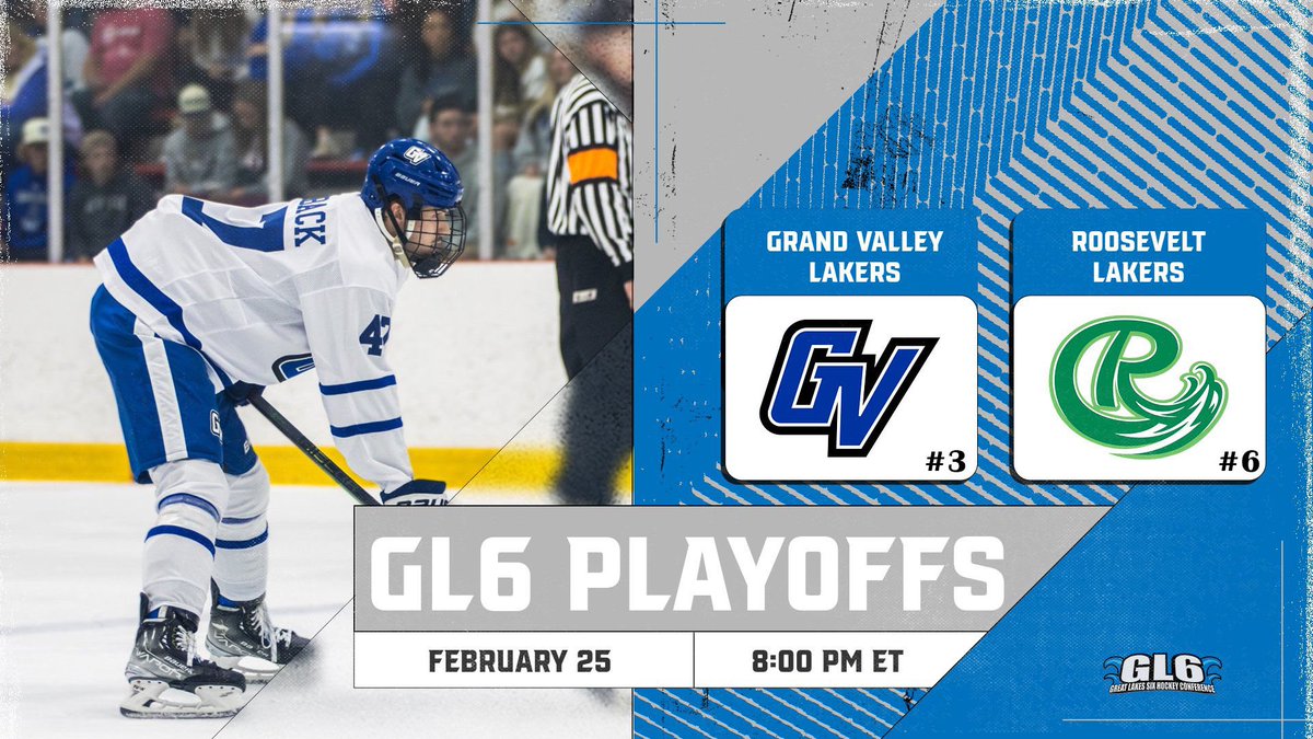 Game 1 of the GL6 Tournament takes place tonight with #3 GVSU 🆚 #6 Roosevelt! Winner moves on to the semi-finals on Thursday. 

Details ⬇️

⏰  8:00pm ET
📍  Hudsonville, MI
📺  watch.livebarn.com/en/video/206/l…