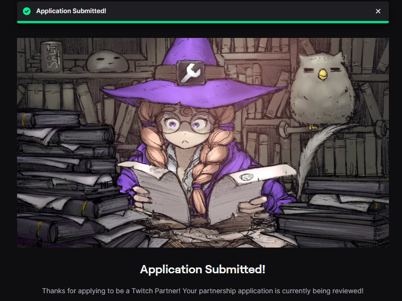 Twitch partner application is in Prayge