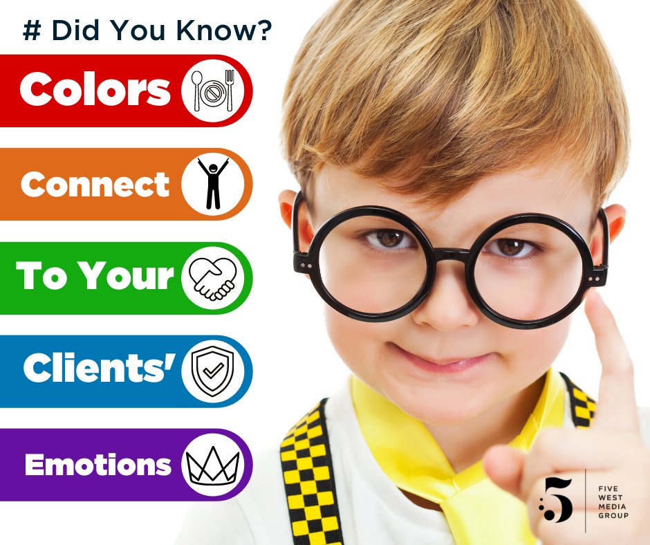 5WestMediaGroup's tweet photo. #DidYouKnow the colors in your marketing visuals evoke specific emotions? 🎨 

🔴 Red: appetite  
🔷 Blue: security  
🟩 Green: harmony  
🟠 Orange: enthusiasm  
💜 Purple: royalty  

How do you use these colors? Share below! 👇 

#FiveWest #Marketing #SocialMedia #Branding https://t.co/uXFkBbIt4y
