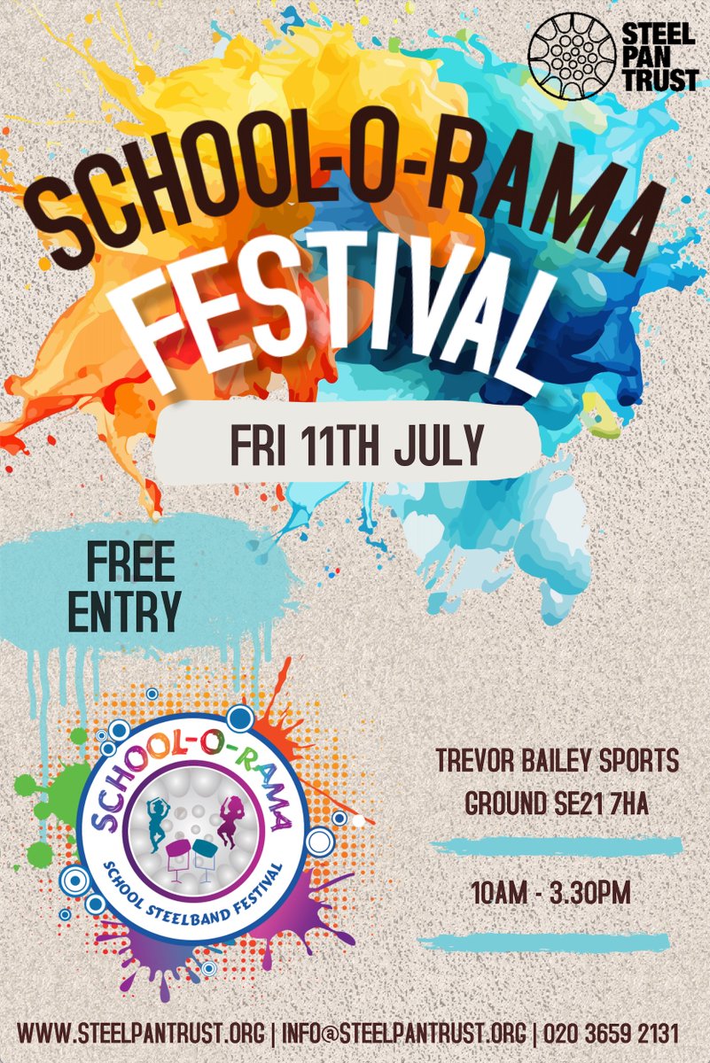 Steel Pan Trust (@steelpantrust) on Twitter photo 🎵 Exciting news! School-O-Rama is back this July 11th at Trevor Bailey Sports Ground. Join us to celebrate incredible steelband talent from local schools. Details here: steelpantrust.com/events
<a href="/StardustMasPan/">Stardust Steel Orchestra</a> <a href="/PanashSteelUK/">Panash Steel Orchestra UK</a> <a href="/UFOsteelband/">UFOsteelband</a> <a href="/thepanadvisor/">Steel Pan Solutions</a> <a href="/pan_nationuk/">Pan Nation Steel Orchestra</a> <a href="/dewamusic/">Steel Pan In Motion</a> 🎵 Exciting news! School-O-Rama is back this July 11th at Trevor Bailey Sports Ground. Join us to celebrate incredible steelband talent from local schools. Details here: steelpantrust.com/events
<a href="/StardustMasPan/">Stardust Steel Orchestra</a> <a href="/PanashSteelUK/">Panash Steel Orchestra UK</a> <a href="/UFOsteelband/">UFOsteelband</a> <a href="/thepanadvisor/">Steel Pan Solutions</a> <a href="/pan_nationuk/">Pan Nation Steel Orchestra</a> <a href="/dewamusic/">Steel Pan In Motion</a>