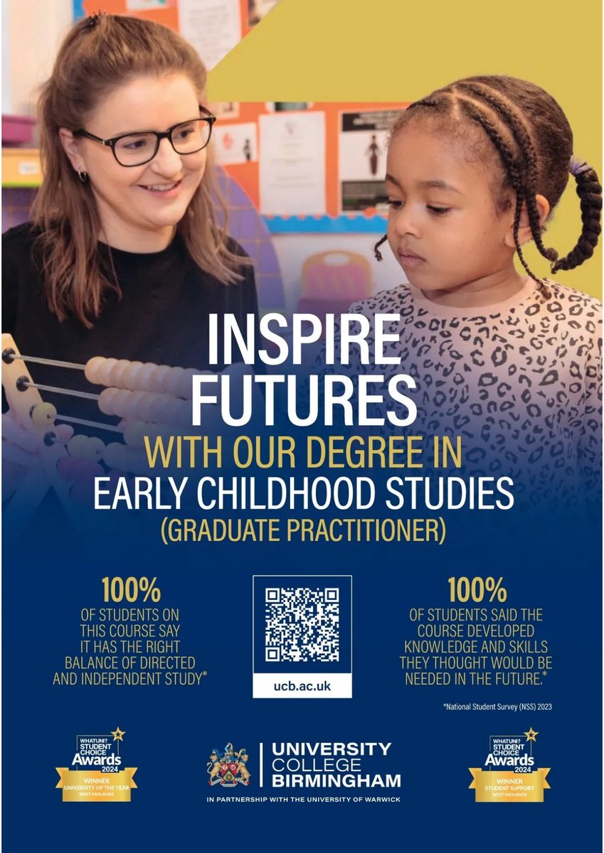 Emma Davis (@emmadee77) on Twitter photo Our Early Childhood Studies programme at <a href="/UCBofficial/">University College Birmingham</a> features in the new Graduate Careers Pathways publication by <a href="/NurseryWorld/">Nursery World</a>.
It consistently achieves high NSS scores, highlighting the success of the degree in supporting students to learn & achieve.
nw.mydigitalpublication.co.uk/graduate-caree… Our Early Childhood Studies programme at <a href="/UCBofficial/">University College Birmingham</a> features in the new Graduate Careers Pathways publication by <a href="/NurseryWorld/">Nursery World</a>.
It consistently achieves high NSS scores, highlighting the success of the degree in supporting students to learn & achieve.
nw.mydigitalpublication.co.uk/graduate-caree…