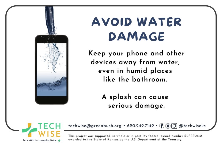 TechWiseKS's tweet image. Protect your phone from water damage—even in humid spots like the bathroom! A single splash can cause serious (and expensive) harm. Follow @TechWiseKS for more tips on keeping your devices safe and running smoothly.