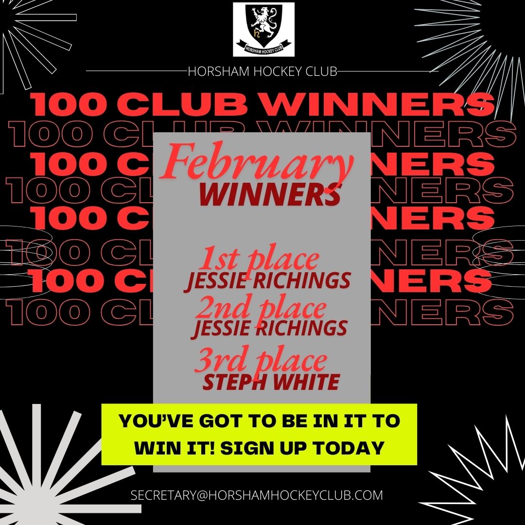 Horsham Hockey Club (@horshamhc) on Twitter photo Here are this months lucky 100 club winner!
Speak to your captains for more information of how to sign up to be in for the chance to win prizes!!
#gottabeinittowinit #100club #moneyme Here are this months lucky 100 club winner!
Speak to your captains for more information of how to sign up to be in for the chance to win prizes!!
#gottabeinittowinit #100club #moneyme