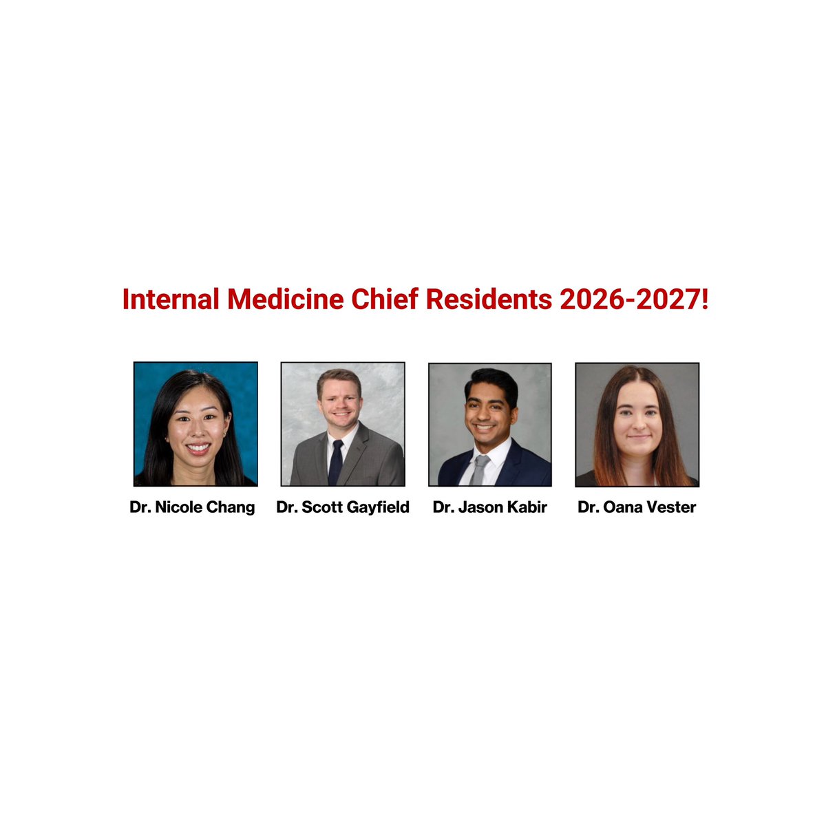 Ohio State Internal Medicine Residency (@ohiostateimres) on Twitter photo We are so excited to announce the Chief Residents for 2026-2027! Drs. Nicole Chang, Scott Gayfield, Jason Kabir, and Oana Vester. The future is looking bright with our program leadership in their hands! 🥳👏🏼🎉🙌🏼<a href="/OSUMedPedsRes/">Ohio State Med-Peds Residency</a> <a href="/OSUWexMed/">The Ohio State University Wexner Medical Center</a> We are so excited to announce the Chief Residents for 2026-2027! Drs. Nicole Chang, Scott Gayfield, Jason Kabir, and Oana Vester. The future is looking bright with our program leadership in their hands! 🥳👏🏼🎉🙌🏼<a href="/OSUMedPedsRes/">Ohio State Med-Peds Residency</a> <a href="/OSUWexMed/">The Ohio State University Wexner Medical Center</a>