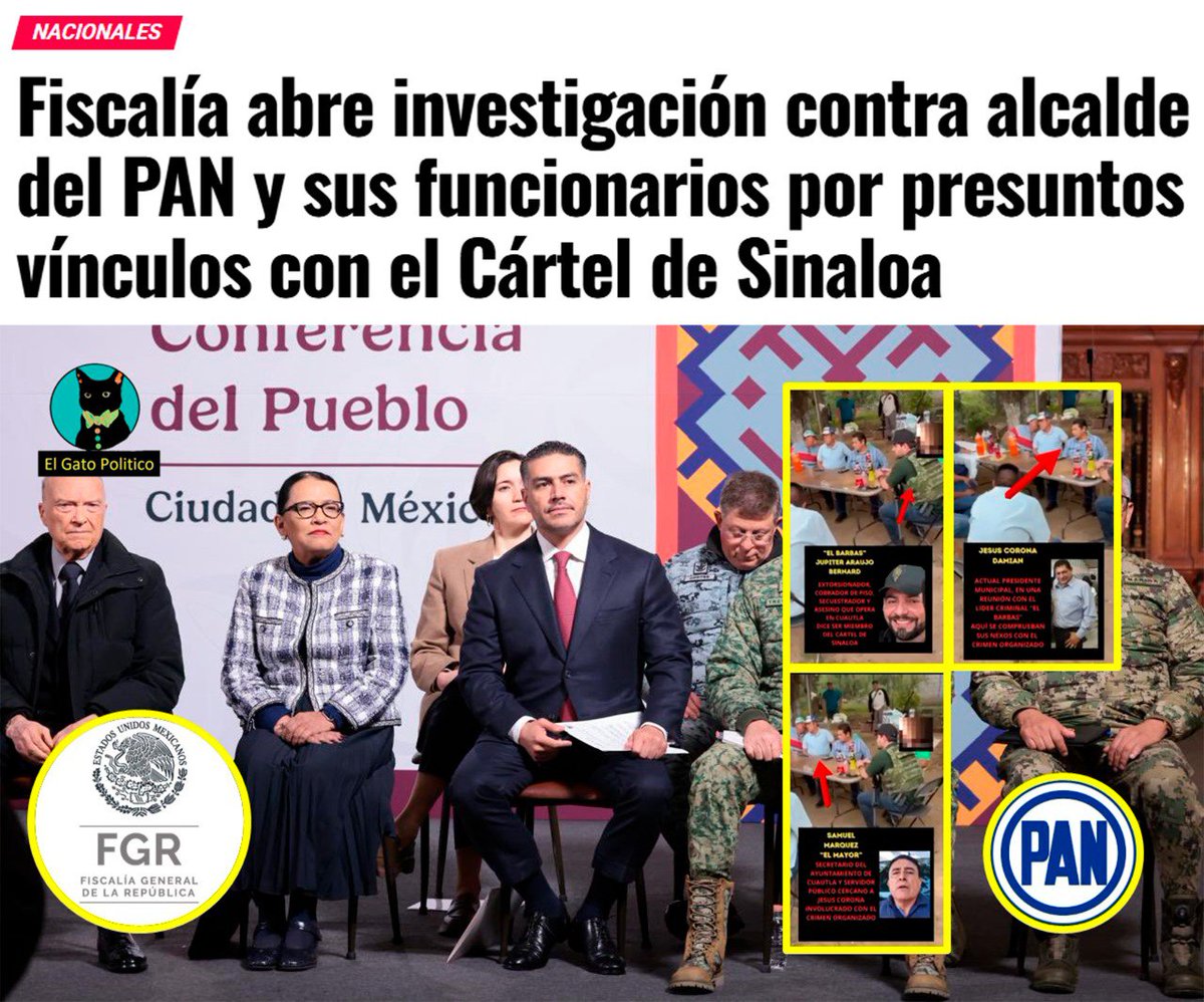 elgatopolitico_'s tweet photo. 🔴🔴El PAN siendo el PAN. 🤑🤑
Tras revelación de videos, donde se ven a los alcaldes de Cuautla y Atlatlahucan compartiendo la mesa con el crimen organizado, FGR ya va tras funcionarios. 
➡️ ➡️ https://t.co/1KgICaXOon #Sinaloa https://t.co/RGfe1FLhzr