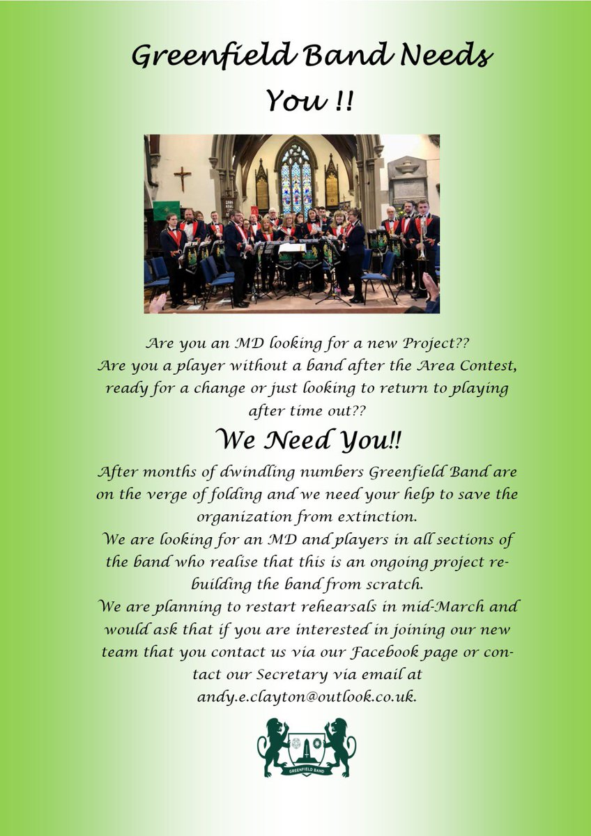 🚨Greenfield Band need your help! 🚨

If you can help us save our band please send us a message on here or email andy.e.clayton@outlook.com

<a href="/SaddIndependent/">Saddleworth Indy</a> <a href="/Oldham_Hour/">Oldham Hour</a> <a href="/FridayWhit/">Saddleworth Whit Friday</a> <a href="/Tameside_Hour/">TamesideHour</a>