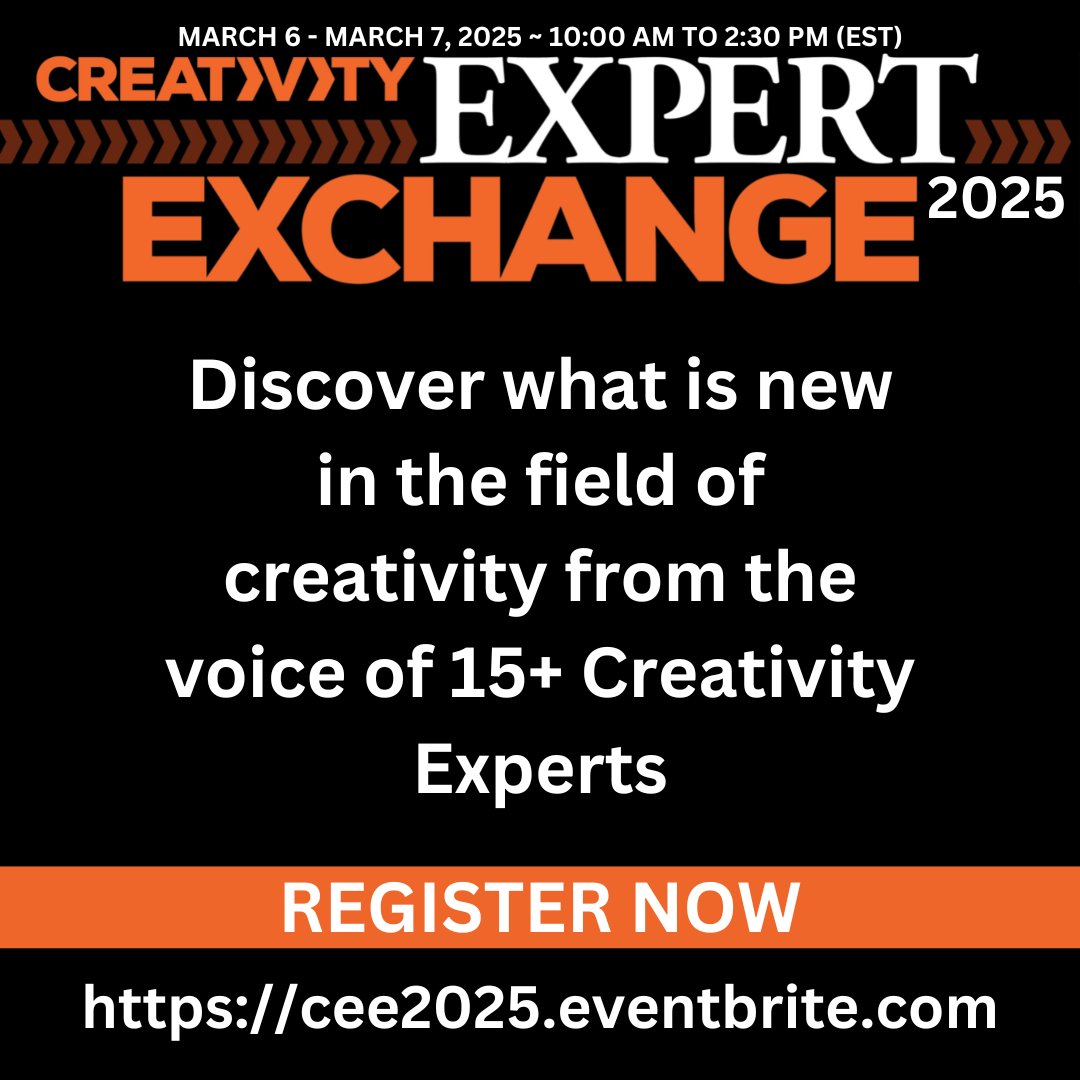 Excited to present at Creativity Expert Exchange 2025! Join this free virtual event by the Center for Applied Imagination @BuffaloState. Register now: cee2025.eventbrite.com
 #creativity #creativeproblemsolving #innovation #WCGTC