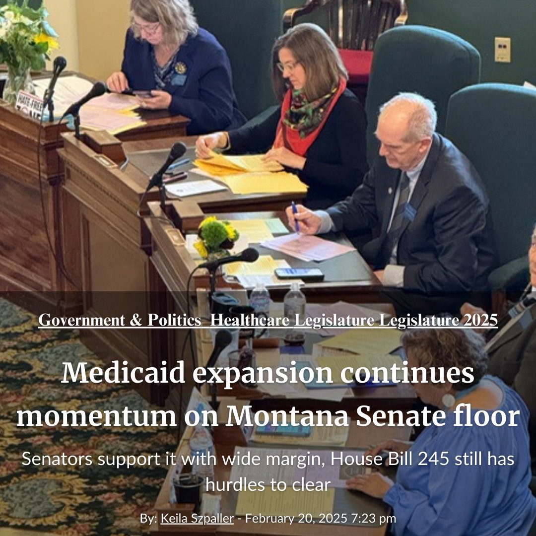 CoraforMT's tweet image. Last week was a big week. We passed Medicaid off the senate floor, 29-21! This bill is the most important to me and my constituents. Through Medicaid expansion, 80, 000 people across Montana will be able to access continued medical care. .@MTDems @MTSenateDems