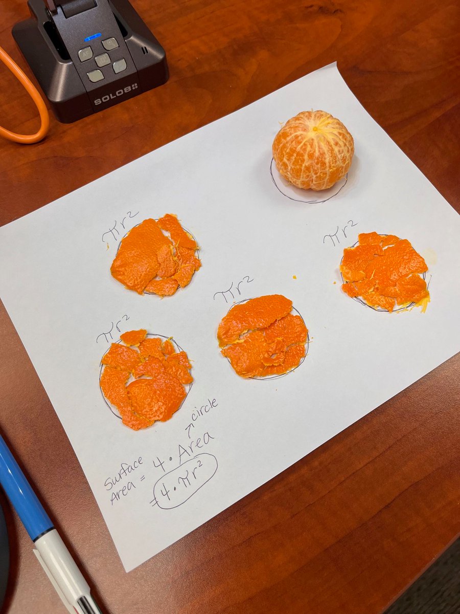 MrsCookMSMath's tweet image. My students always love the surface area of a sphere activity. One student told me that orange peels are good for your skin so we of course had to test that theory. 🤓🍊