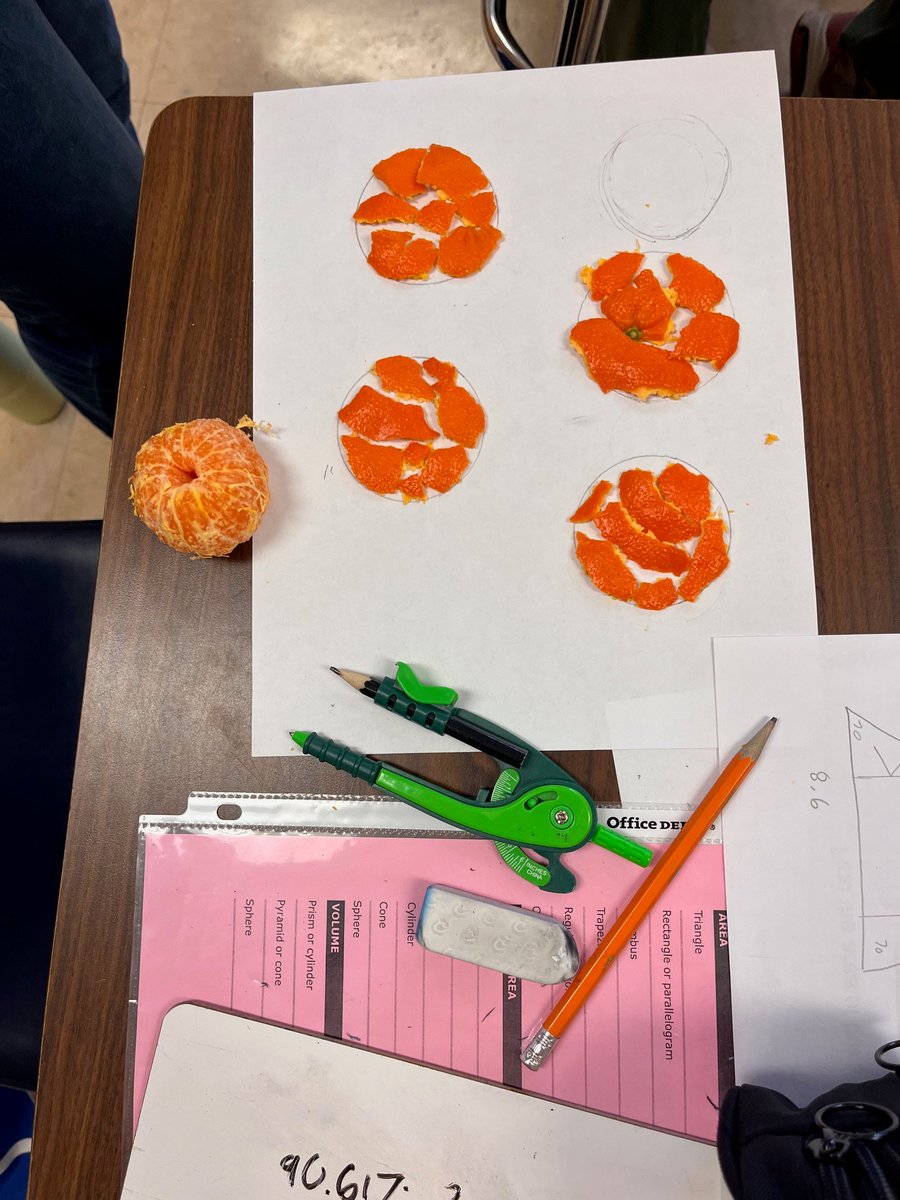 MrsCookMSMath's tweet image. My students always love the surface area of a sphere activity. One student told me that orange peels are good for your skin so we of course had to test that theory. 🤓🍊
