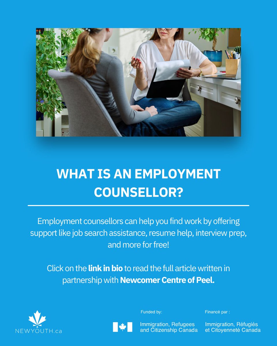 newcomeryouth's tweet photo. Employment counsellors can help you find work by offering support like job search assistance, resume help, interview prep, and more for free!⁠ Learn more: https://t.co/dcN1y8ScPJ https://t.co/lnyKZbeqL0