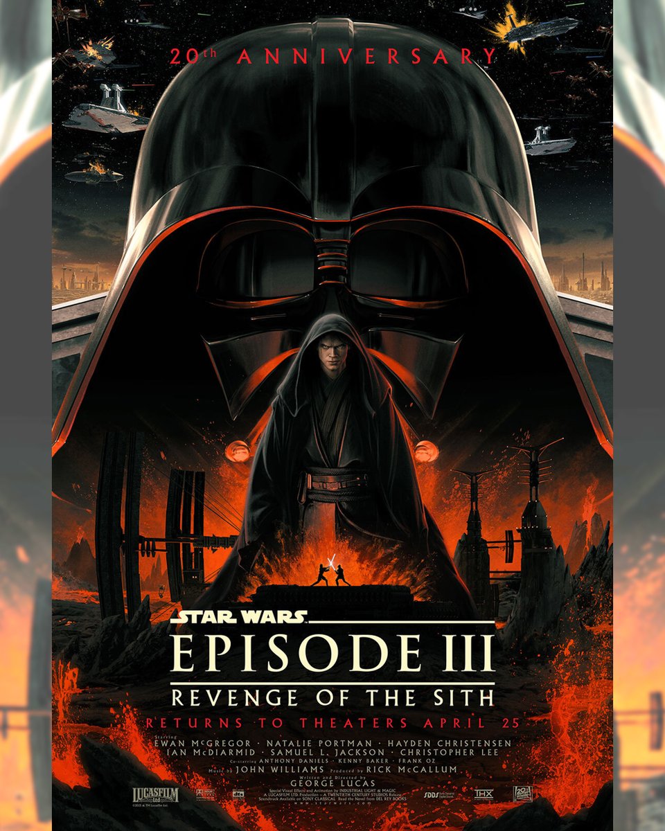 IGN's tweet photo. Star Wars: Episode III - Revenge of the Sith will return to theaters April 25, 2025 in celebration of the 20th anniversary for the prequel endcap.

Swipe to see artist Matt Ferguson's new anniversary poster. https://t.co/nMyTTAzBJt
